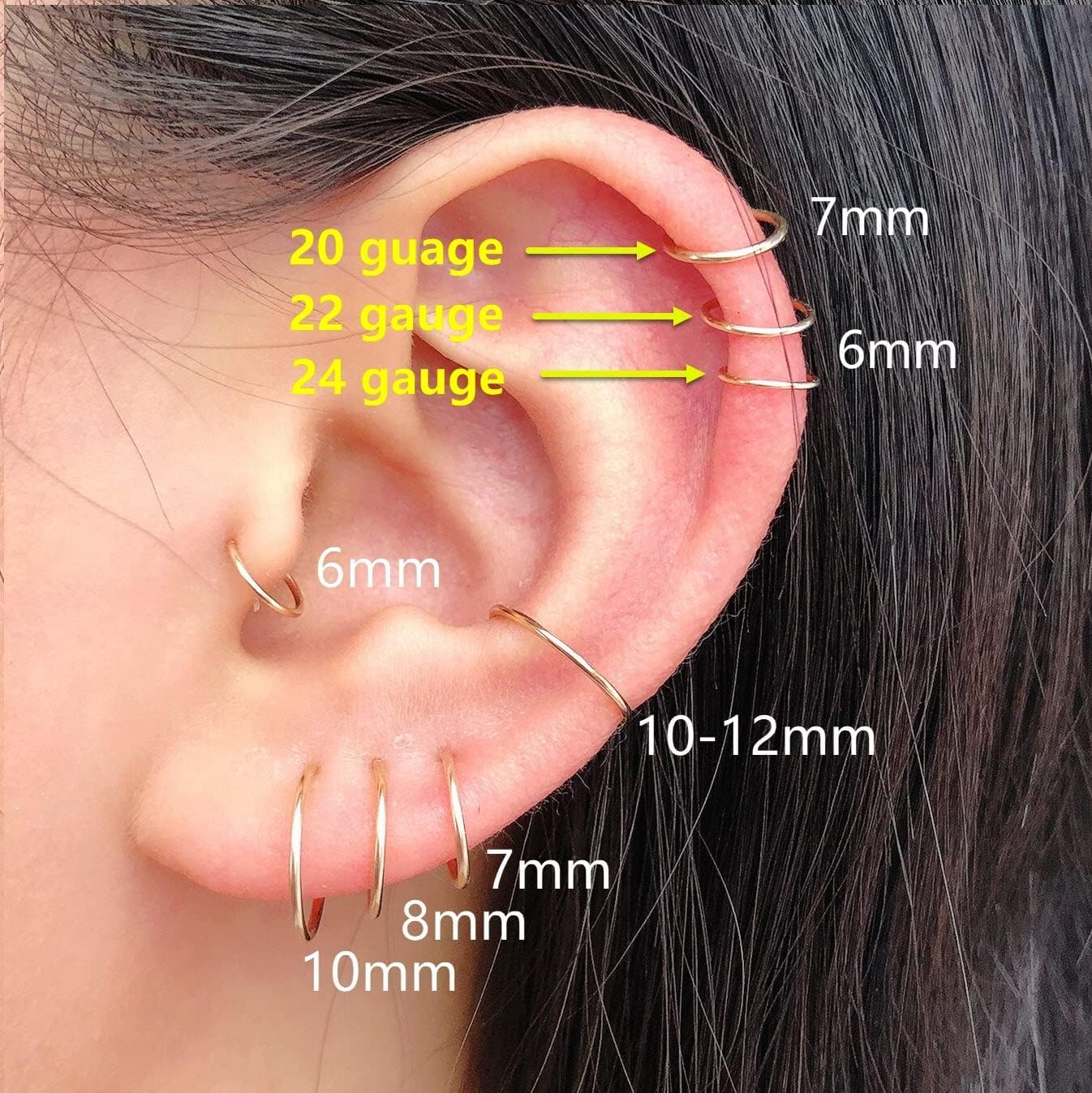 Small Gold or Sterling Silver Huggie Hoop Earrings for Women Cartilage Nose Helix Tragus