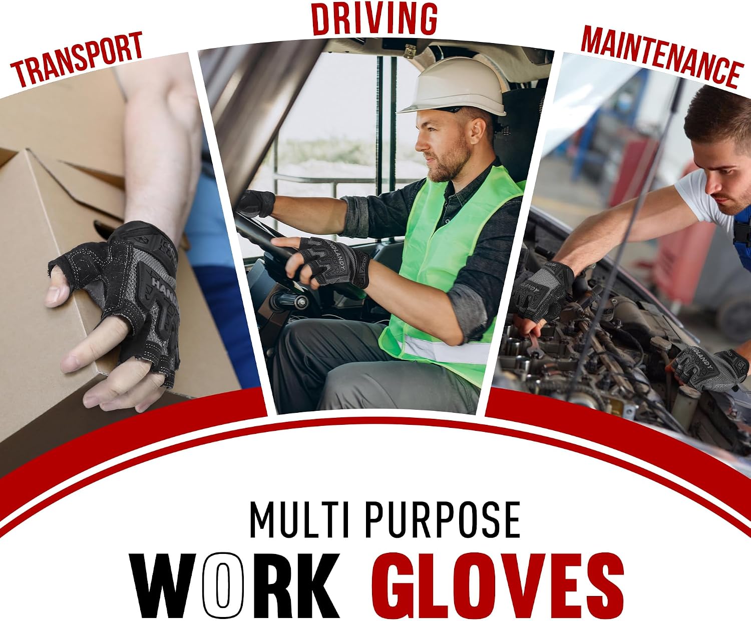 HANDLANDY Framer Work Gloves Open-Finger Carpenters Gloves, Fingerless Gaming Gloves for Tactical Shooting, Airsoft, Hunting, Police Work and Hiking L