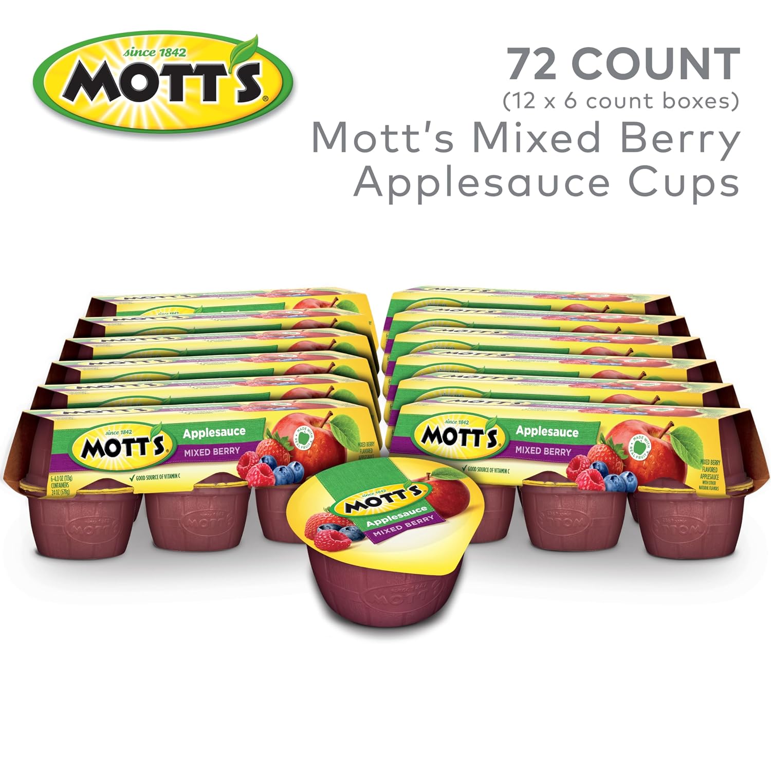 Mott's Applesauce, 4 Oz Cups, 36 Count, No Artificial Flavors, Good Source of Vitamin C, Nutritious Option for The Whole Family