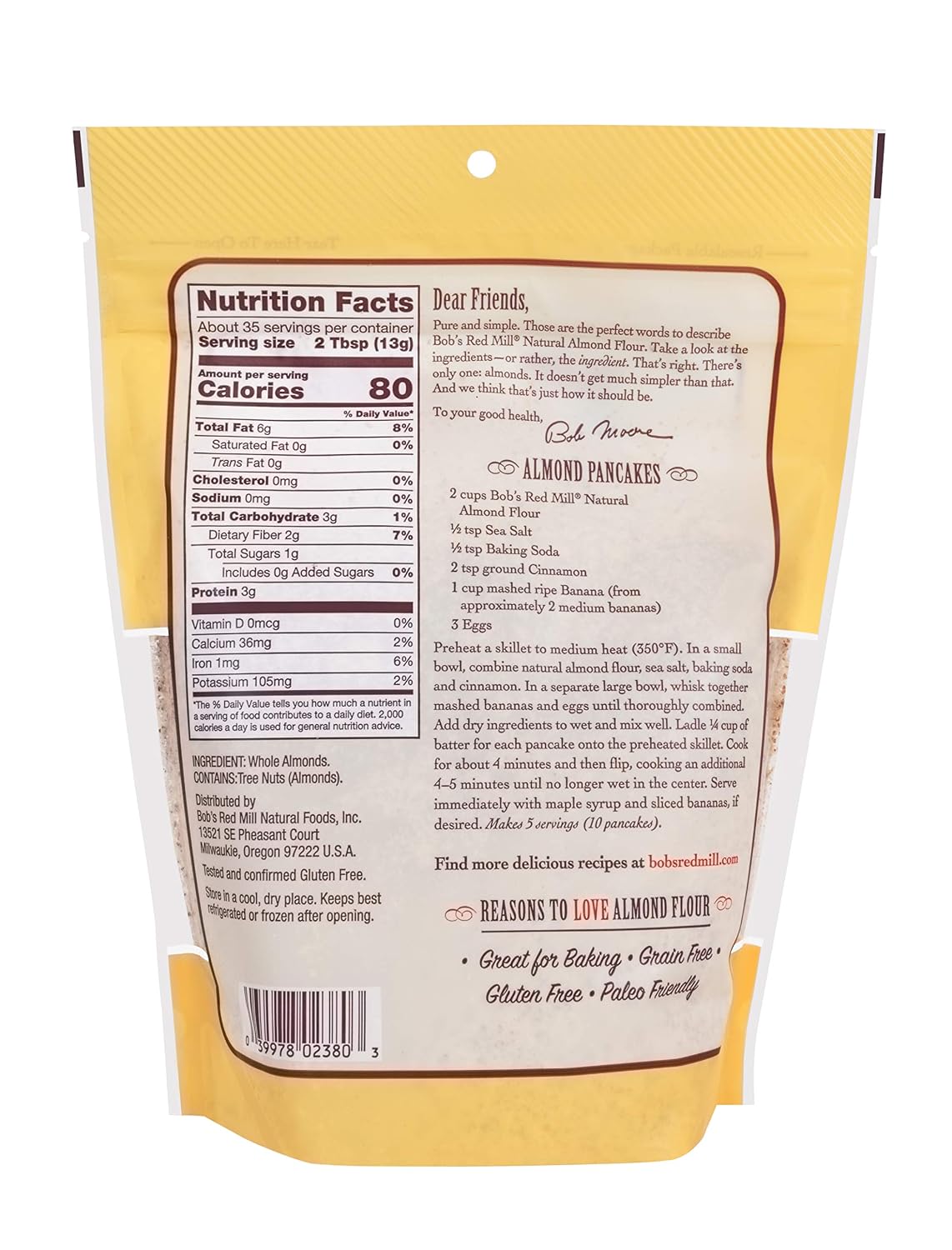 Bob's Red Mill Natural Almond Flour, 16oz (Pack of 4) - Non GMO, Vegan, Paleo Friendly, Keto Friendly, Kosher