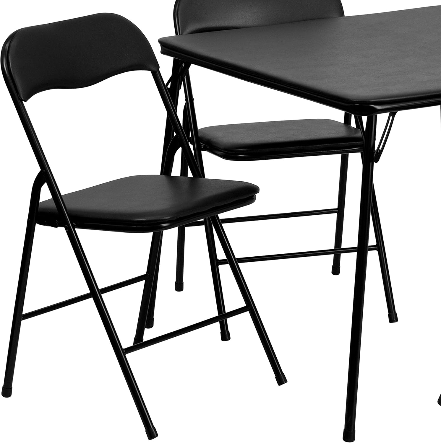 Flash Furniture Madelyn 33.5" Square Folding Multipurpose Card Table with Padded Vinyl Top, Portable Folding Game Table for 4 Players, Black