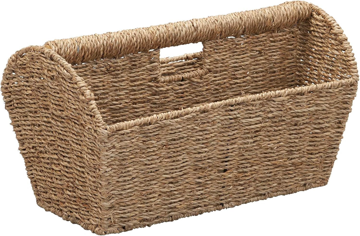 Household Essentials Wicker Magazine Rack, Handwoven Seagrass, Strong Metal Wire Frame, Built-In Handle and Divider, Lightweight, Contemporary, Great for Puzzle Books, Mail and More, Natural