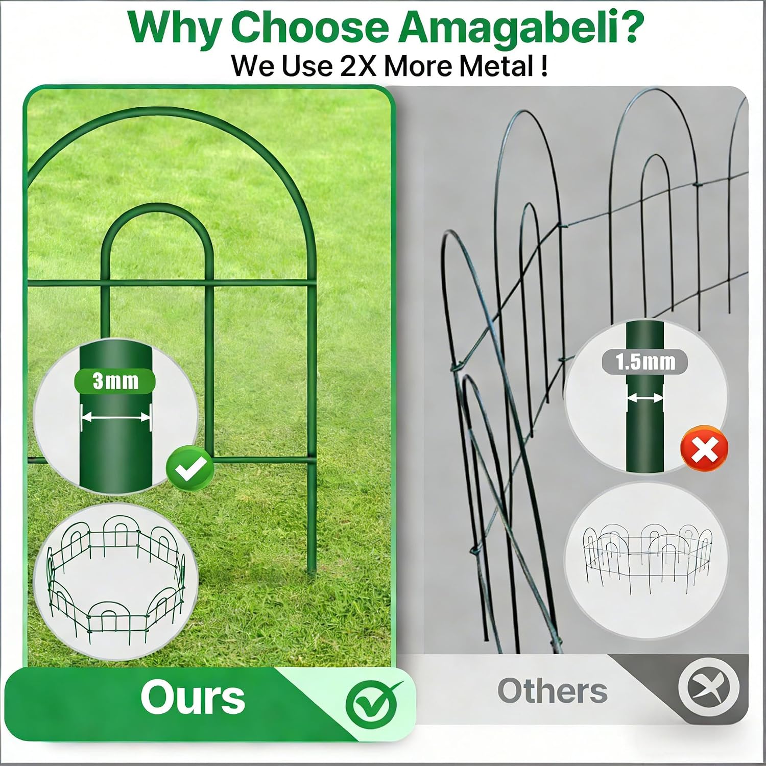 AMAGABELI 10 Panels 17in(H)×10ft(L) Decorative Garden Fences and Borders for Dogs No Dig Rustproof Metal Fence Panels Garden Edging Border Animal Barrier Fencing for Flower Beds Yard Patio Decor Black