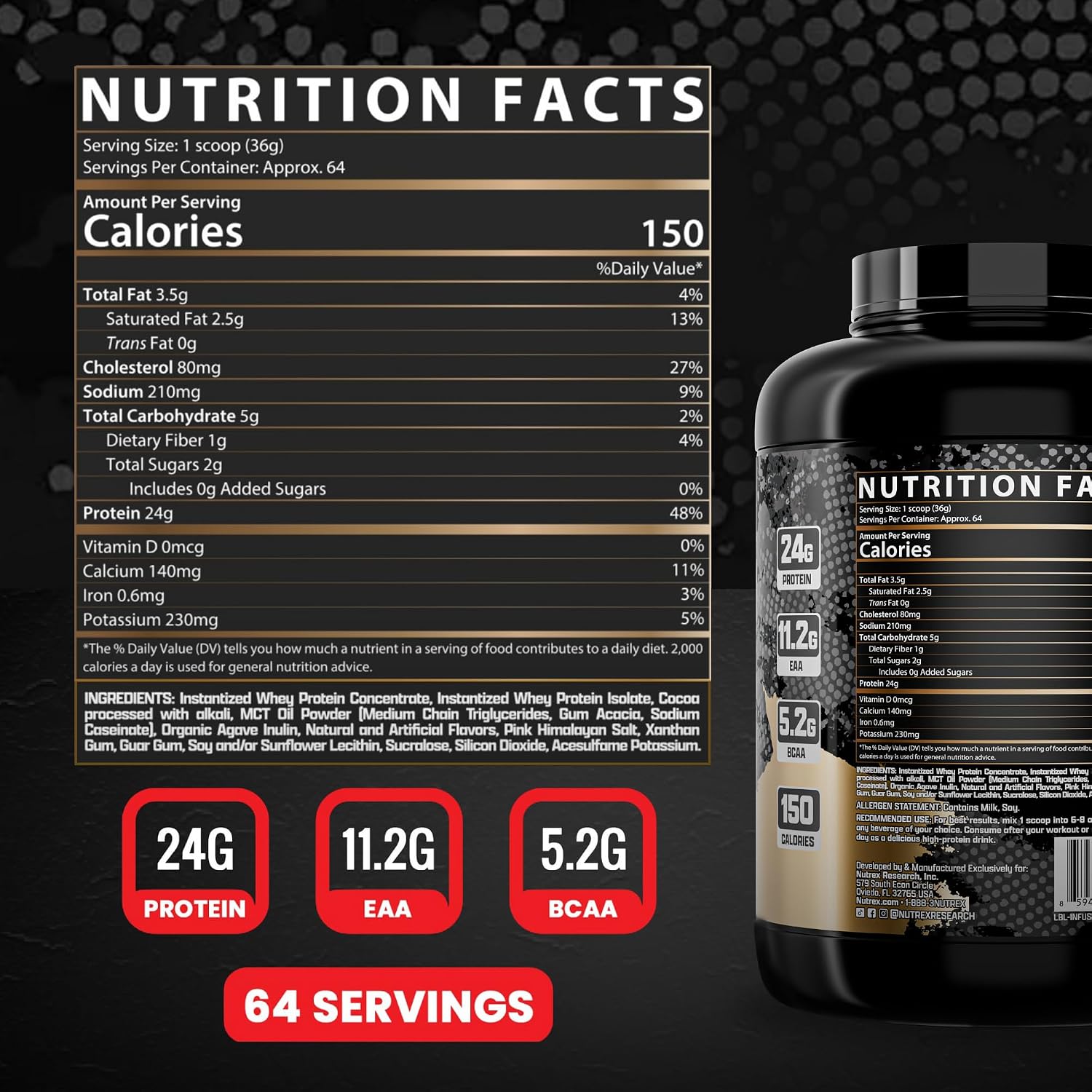 Nutrex Research Chocolate Whey Protein Powder Muscle Builder for Men & Women Whey Isolate Infusion with w/EAA & Hi BCAA Sports Nutrition Delicious