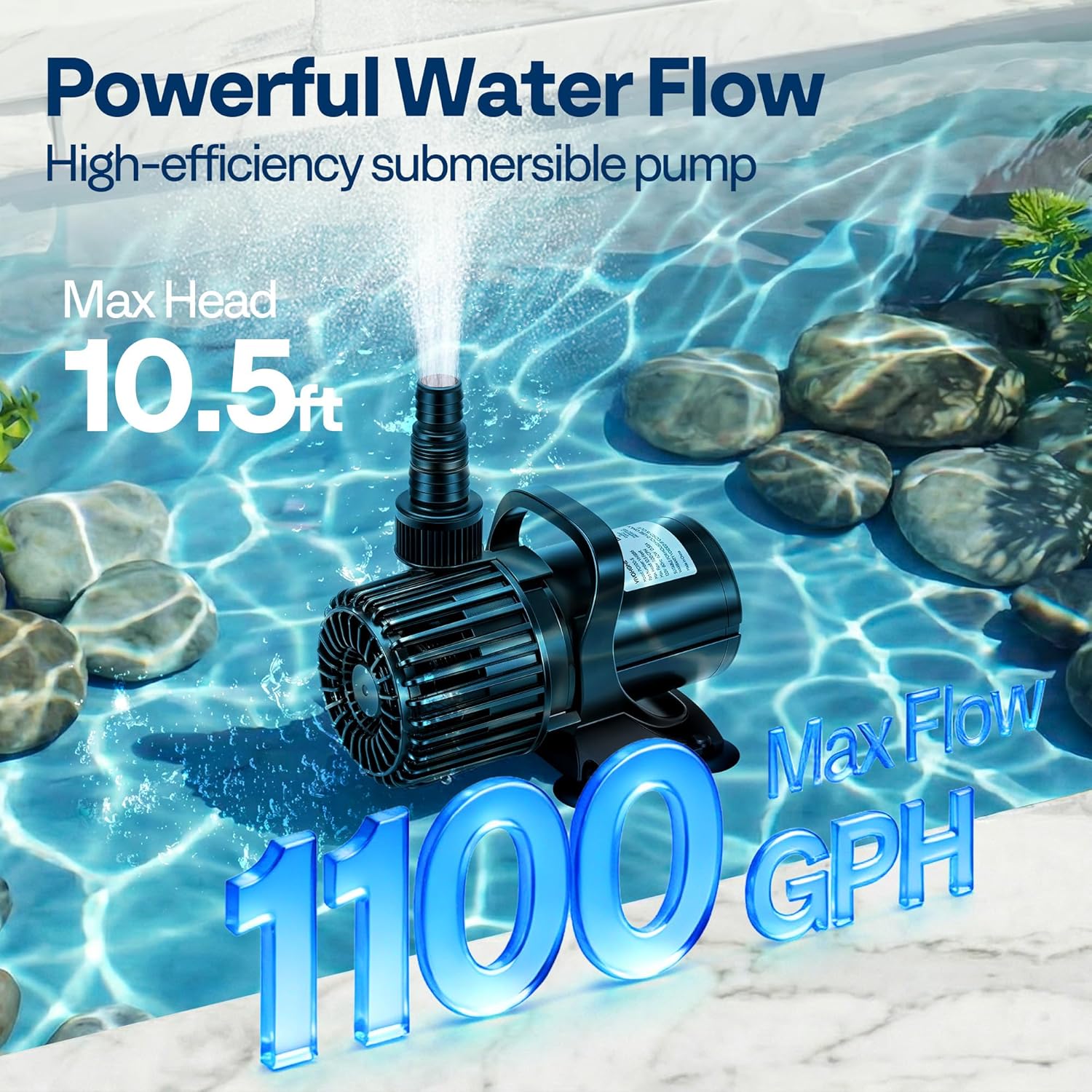 VIVOHOME 100W Pond Pump, 1600GPH Submersible Water Pump for Koi Pond