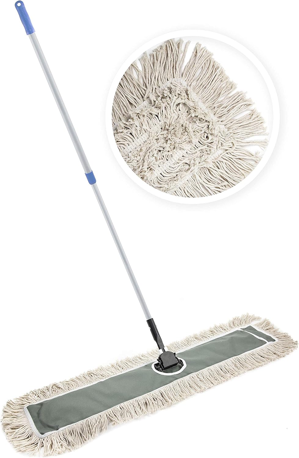 24" Industrial Cotton Floor Dust Mop with adjustable Steel Handle - Commercial Mops for Hardwood, Tiles, Laminate, Vinyl, Garage epoxy, Bamboo surface cleaning and Flooring Push Dust Broom