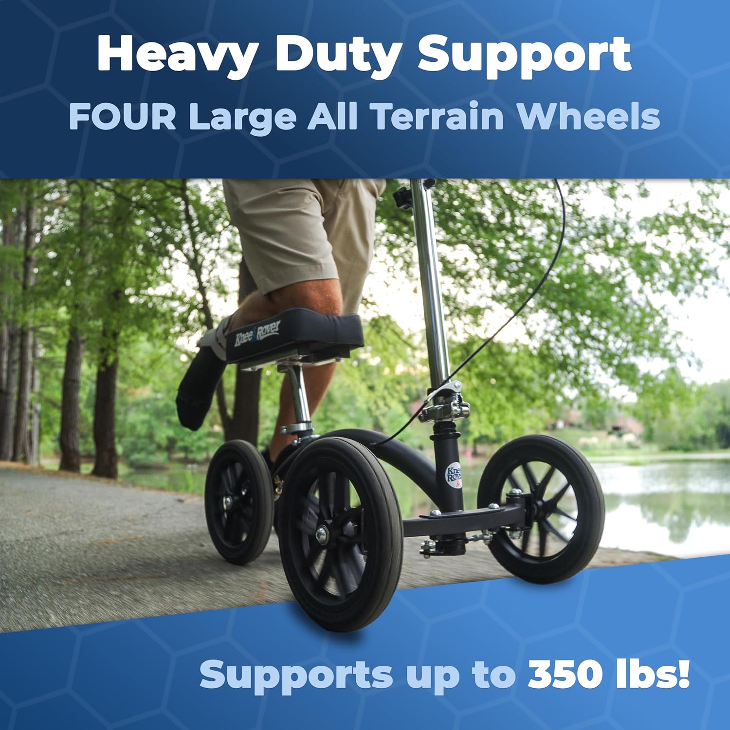 KneeRover Quad HC All Terrain Knee Scooter with Flat Free Wheels for Adults and Kids - Foot Surgery Knee Walker for Broken Ankle Foot Injuries