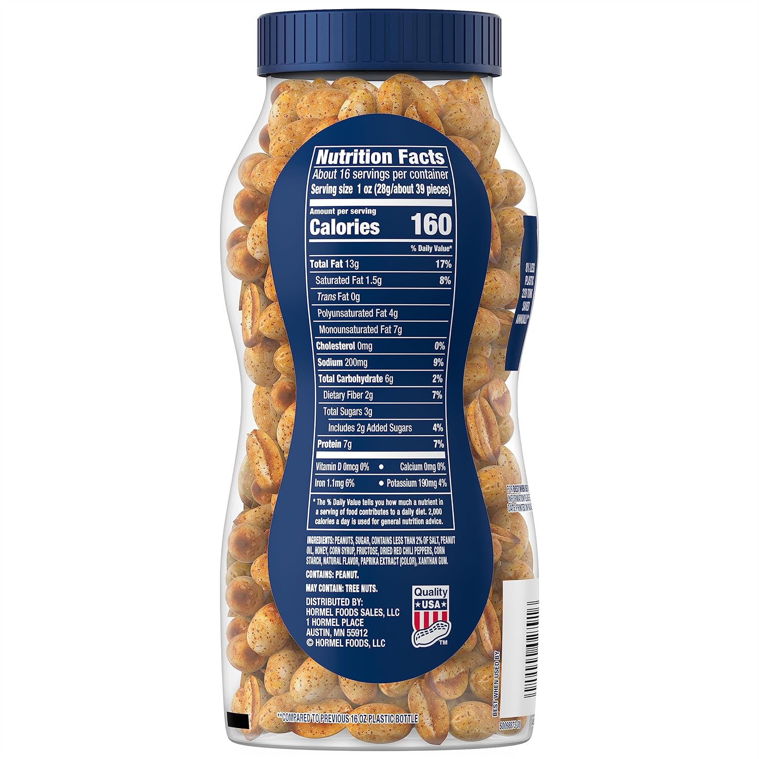 PLANTERS Salted Peanuts, Party Snacks, 16 Oz (1 Ct) | Dry Roasted Salted Peanuts. 0g Trans Fat. Resealable Jar. Snacks for Adults. Party Mix, Flavored Nuts