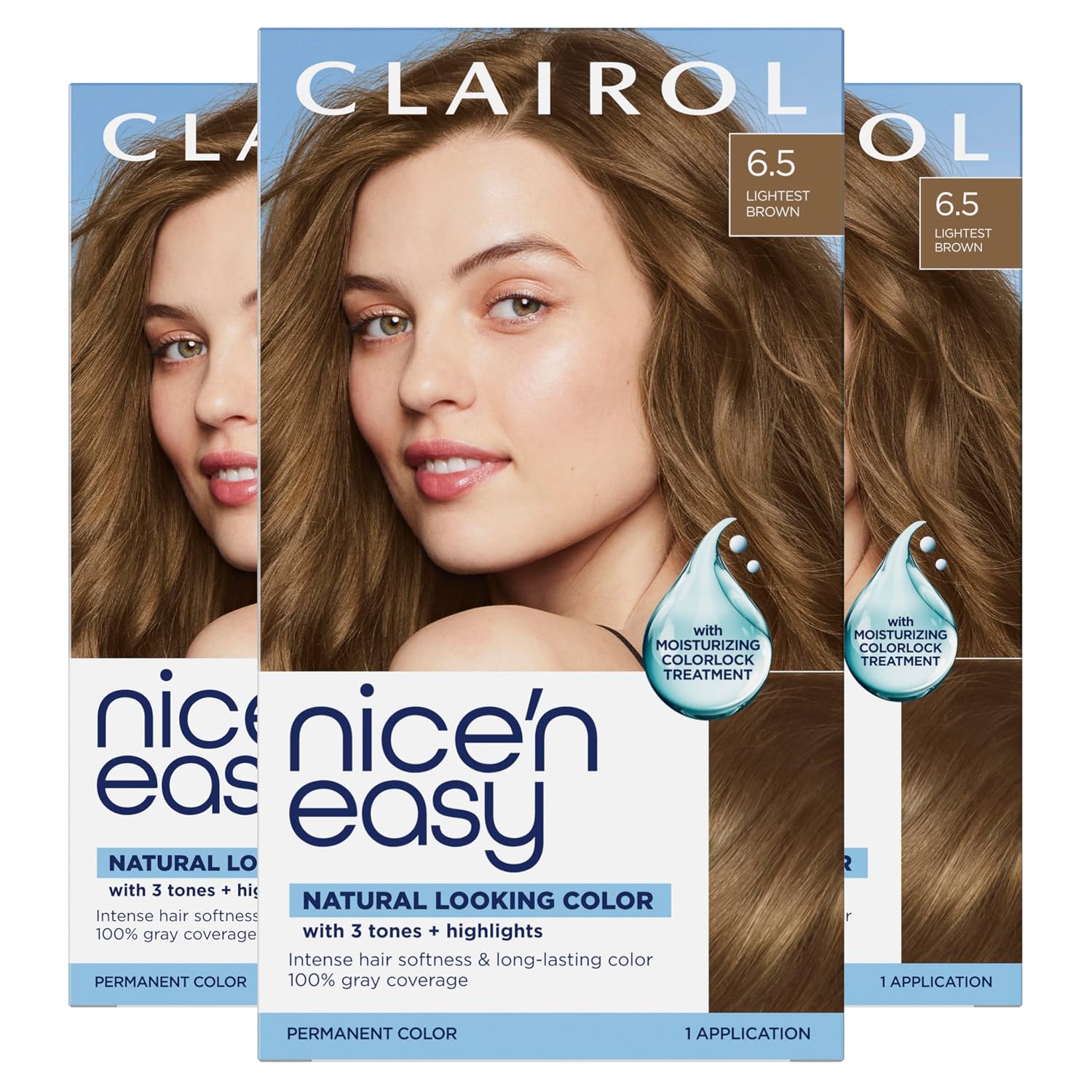 Clairol Nice'n Easy Permanent Hair Dye, 6A Light Ash Brown | Pack of 3