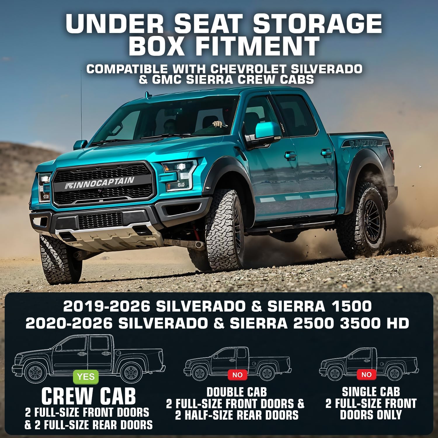 Rear Truck Underseat Storage Box, Fit 2017-2026 Ford F-250 F-350 Super Duty and 2015-2026 Ford F-150 SuperCrew Crew Cab Heavy Duty Rear Under Back Seat Box Organizer, Anti Slip