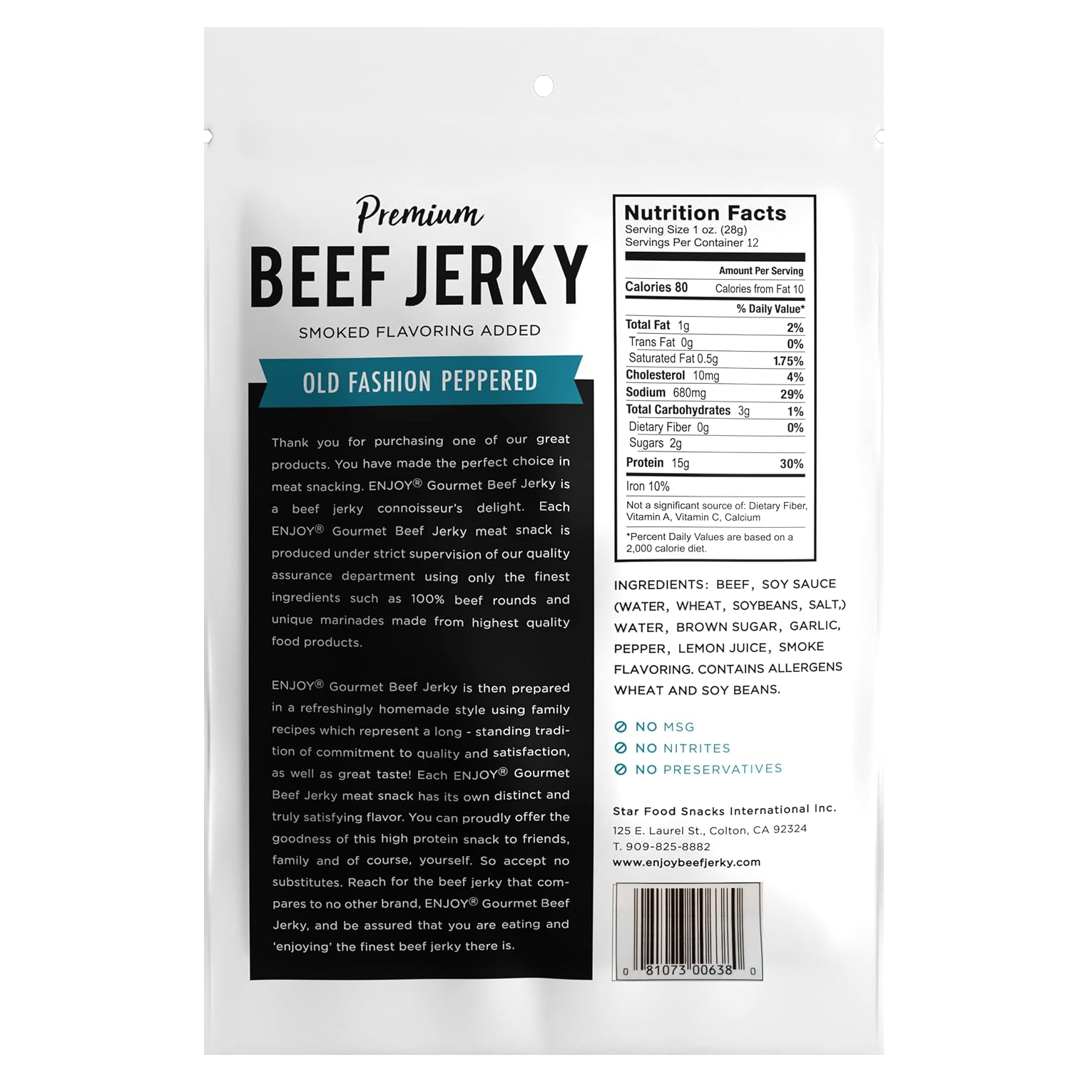 Enjoy Peppered Beef Jerky 8 oz (Pack of 1) | High Protein | No Nitrites
