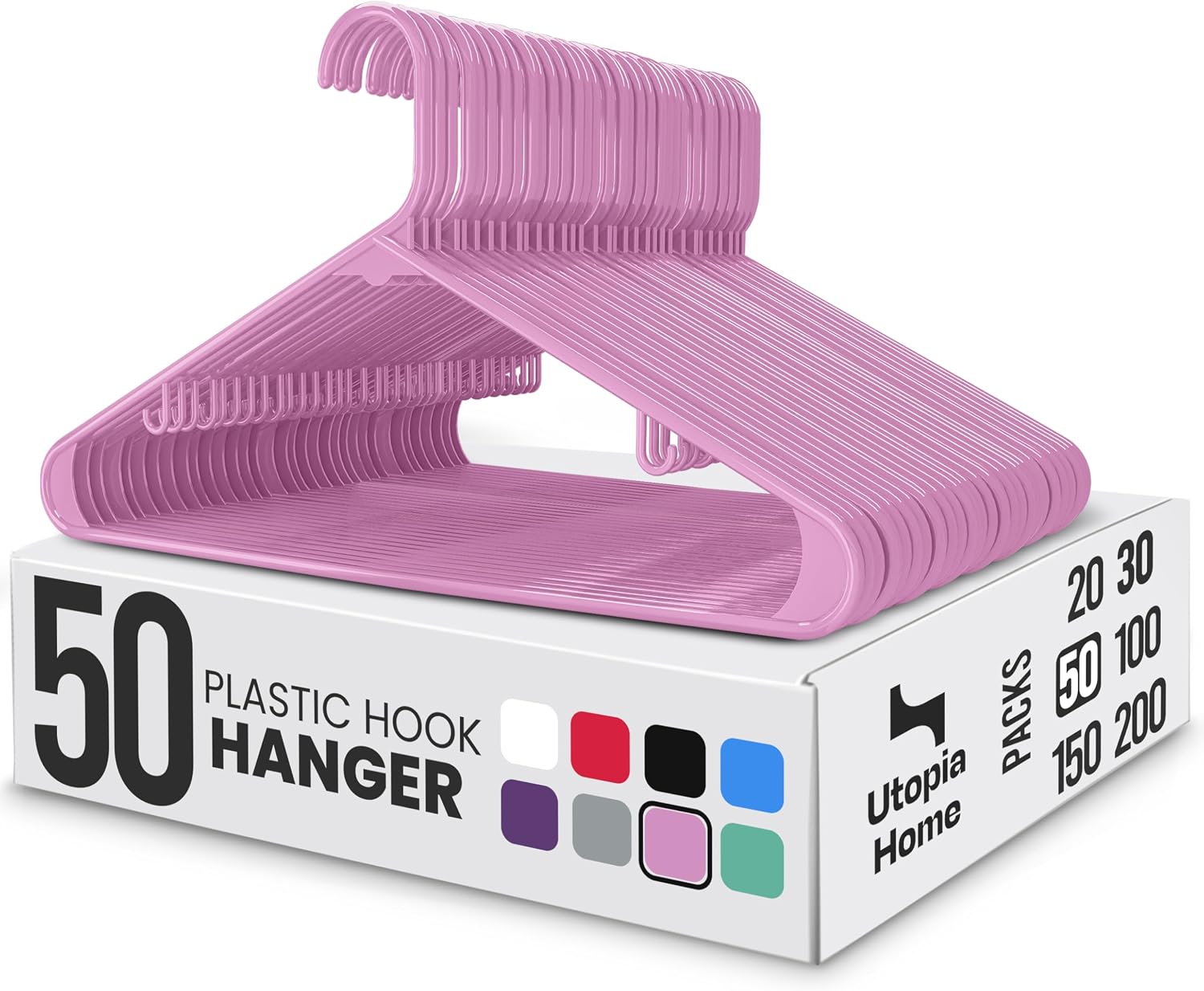 Utopia Home Plastic Hangers 50 Pack – Built-in Strap Hooks Black
