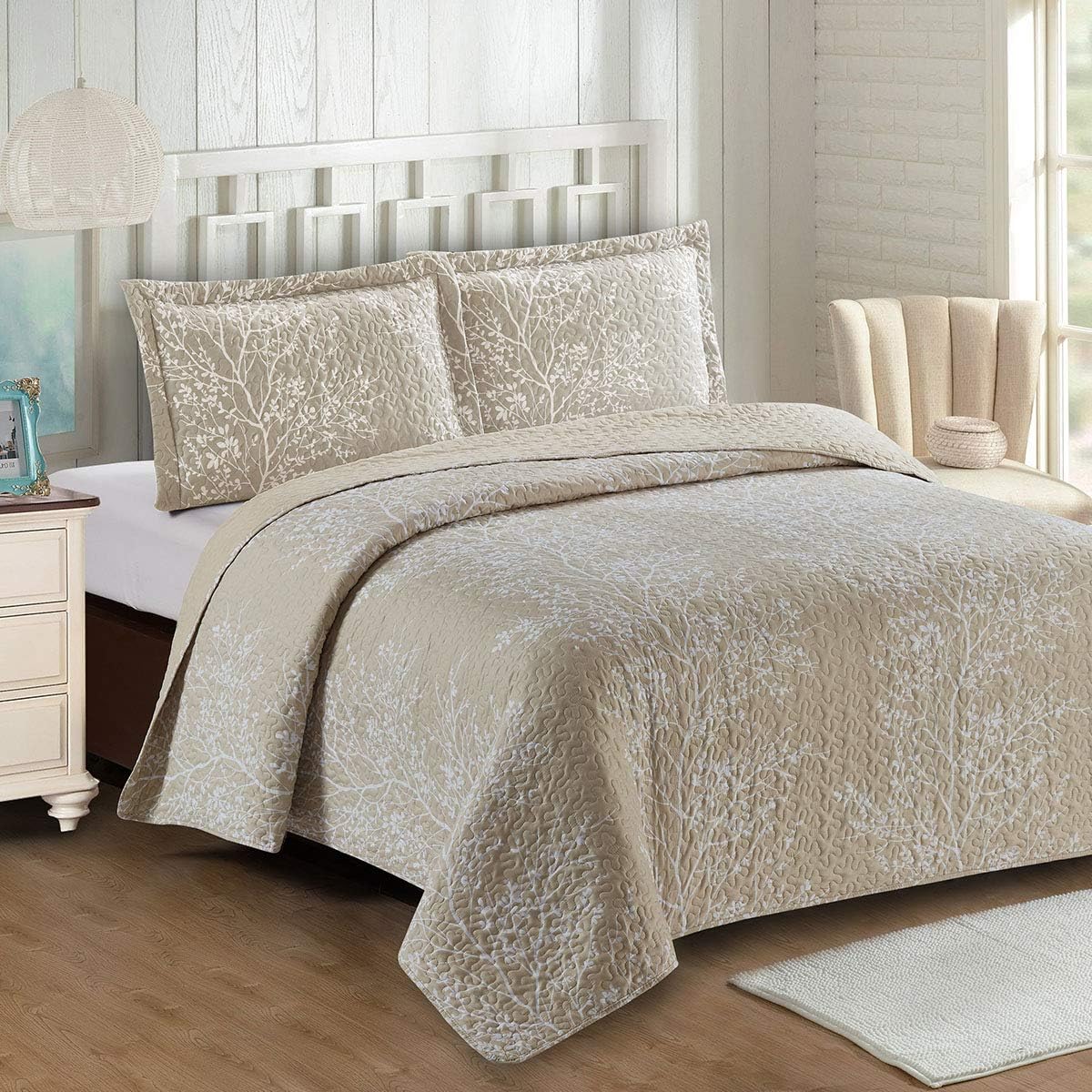 Royal Hotel Ayat Birds Oversized Coverlet Set Queen Size – Luxury Queen Quilt Bedspread, All Season Soft Filled Quilts
