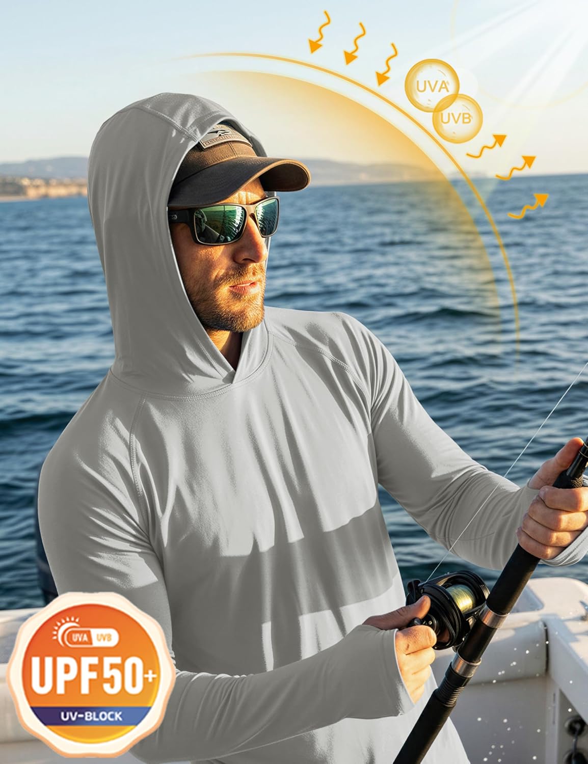 MAGCOMSEN Men's Hooded UPF 50+ Sun Protection T Shirts Long Sleeve Athletic Fishing Shirts Rash Guards