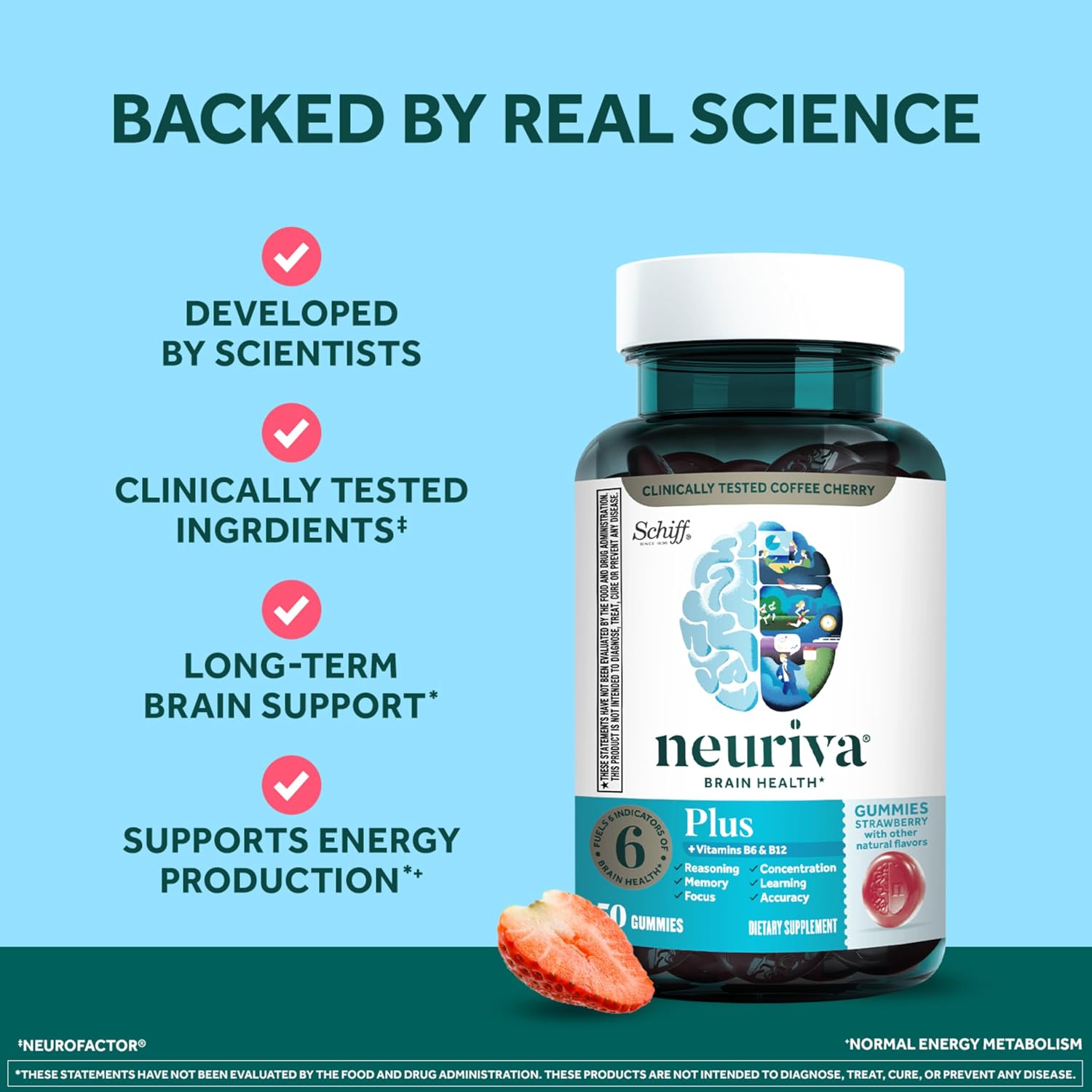 NEURIVA Plus Brain Supplements for Memory and Focus, Clinically Tested Nootropics Neurofactor and Phosphatidylserine with Vitamin B12, Vitamin B6