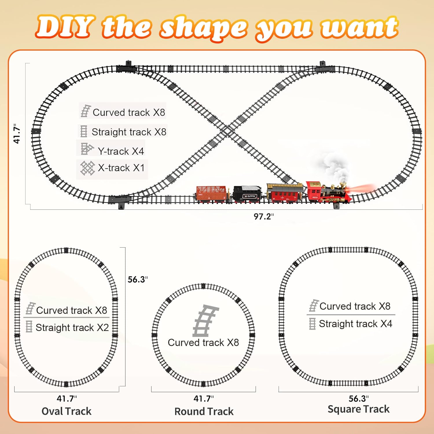 Hot Bee Train Set, Train Toys with Smoke, Lights, Sound and Train Tracks