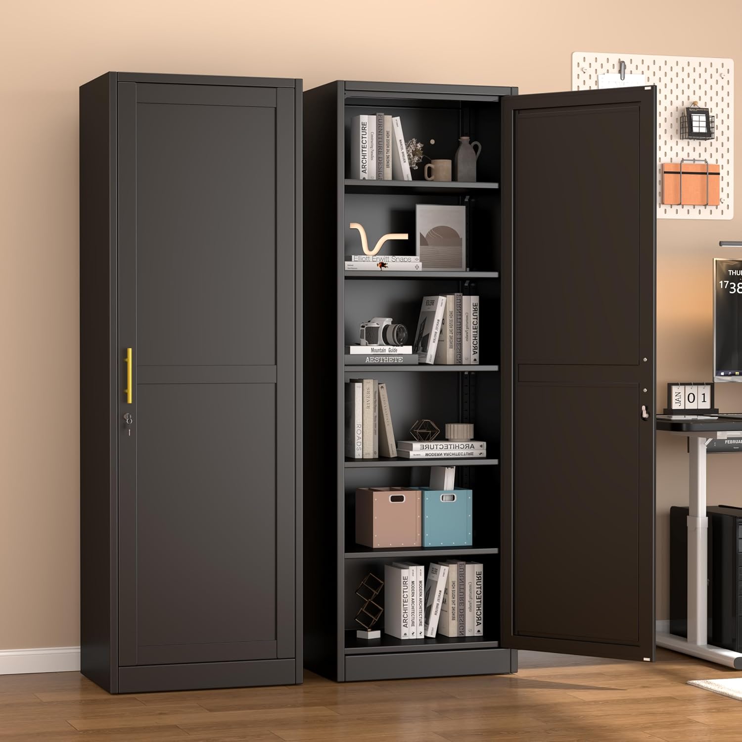 Ckzbx Tall Narrow Storage Cabinet 66.93" H Tall Bathroom Cabinet Metal Pantry Cabinets, 4 Adjustable Shelves for Kitchen, Home Office, Living Room, Dinning Room (20 inches Wide White)