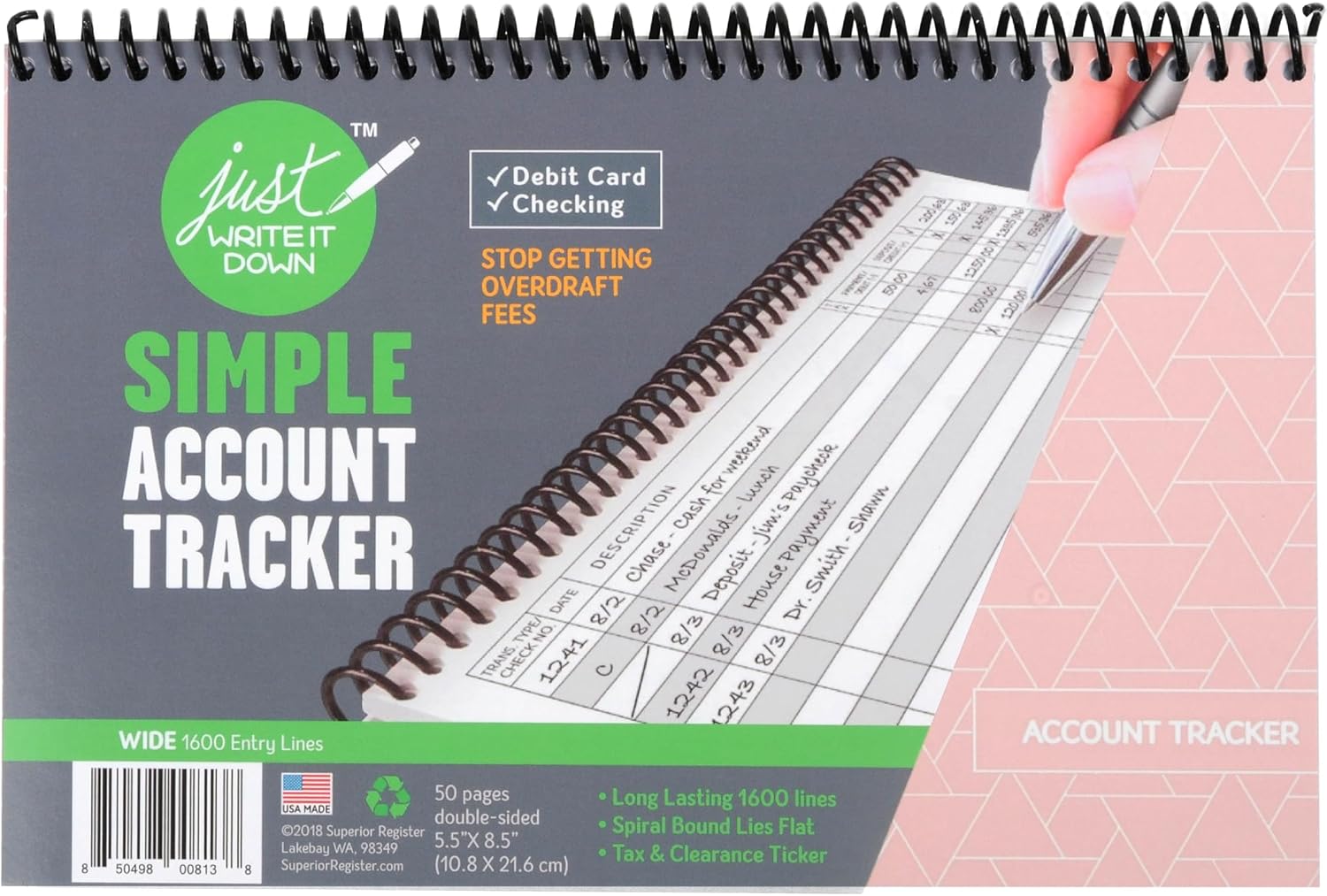 The Superior Register - Simple Account Tracker - Big Checkbook Register & Financial Ledger - Debit Card Register - Bank Register - 1 Pack, Teal, Wide Edition
