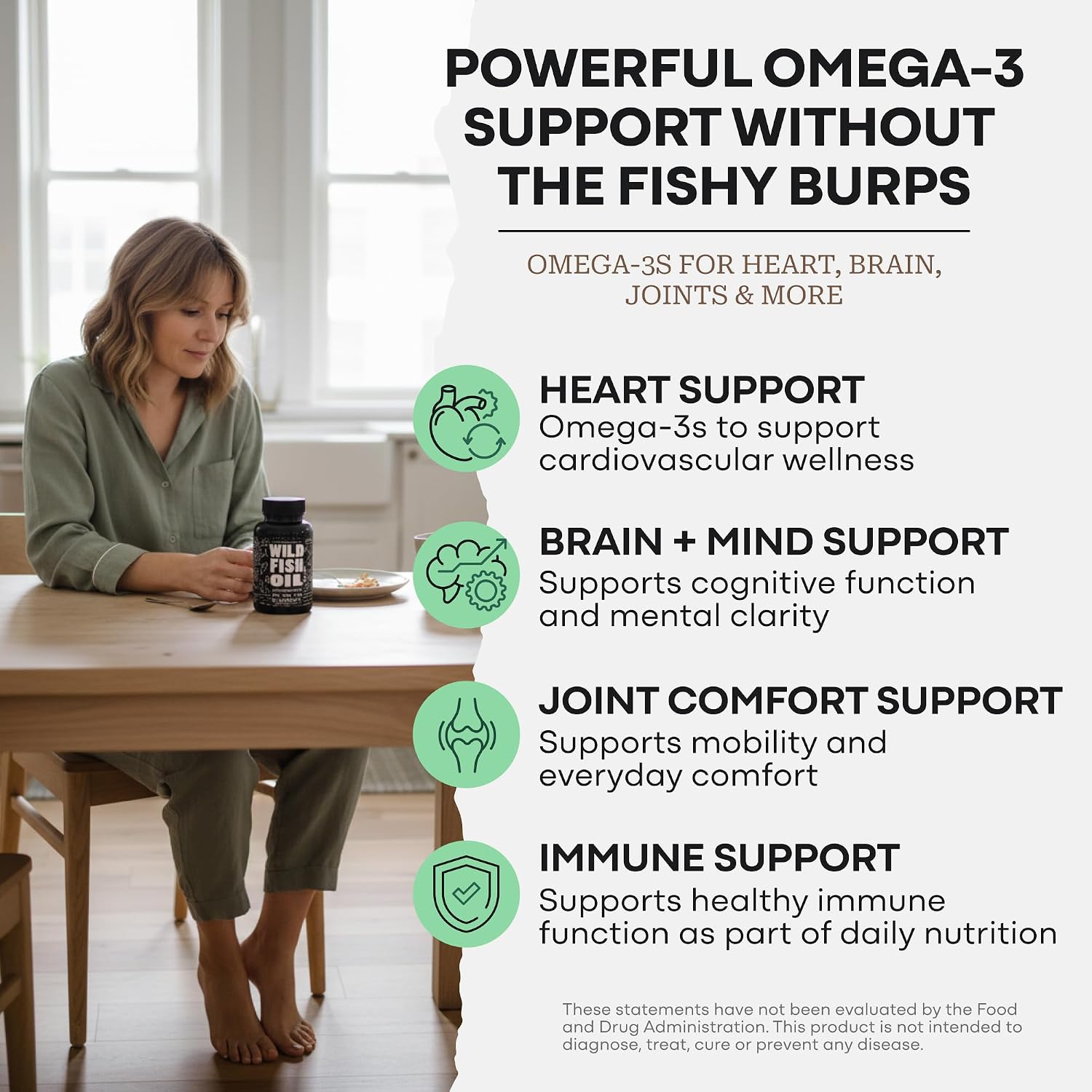 Wild Foods Fish Oil Omega 3 Supplements, 1600mg EPA DHA DPA, 60 Capsules | Burpless, Odorless, Non-GMO, Gluten Free, Supports Brain, Heart & Joint Health, 30 Servings, 1 Pack, Worldwide Sourced
