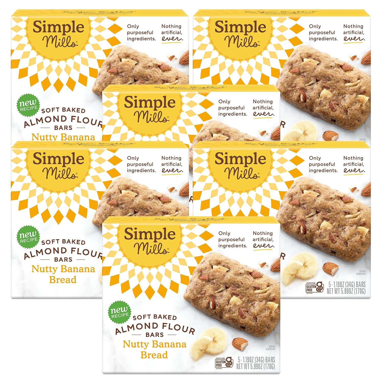 Simple Mills Soft Baked Dark Chocolate Almond Flour Bars, 5 ct, 1.19 oz each