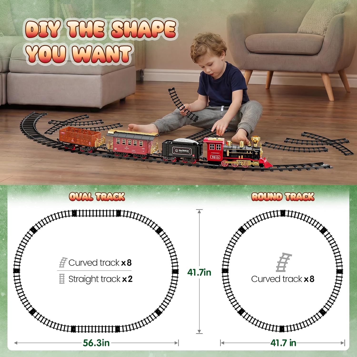 Hot Bee Train Set, Train Toys with Smoke, Lights, Sound and Train Tracks