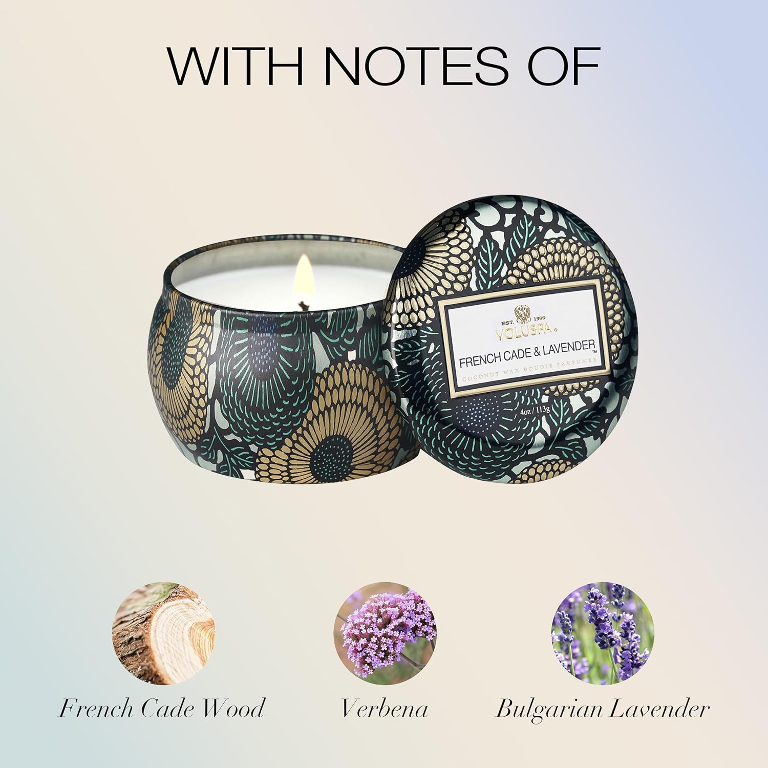 Voluspa Baltic Amber Candle | Mini Tin | 4 Oz. | 25 Hour Burn Time | Coconut Wax for a Cleaner Burn
