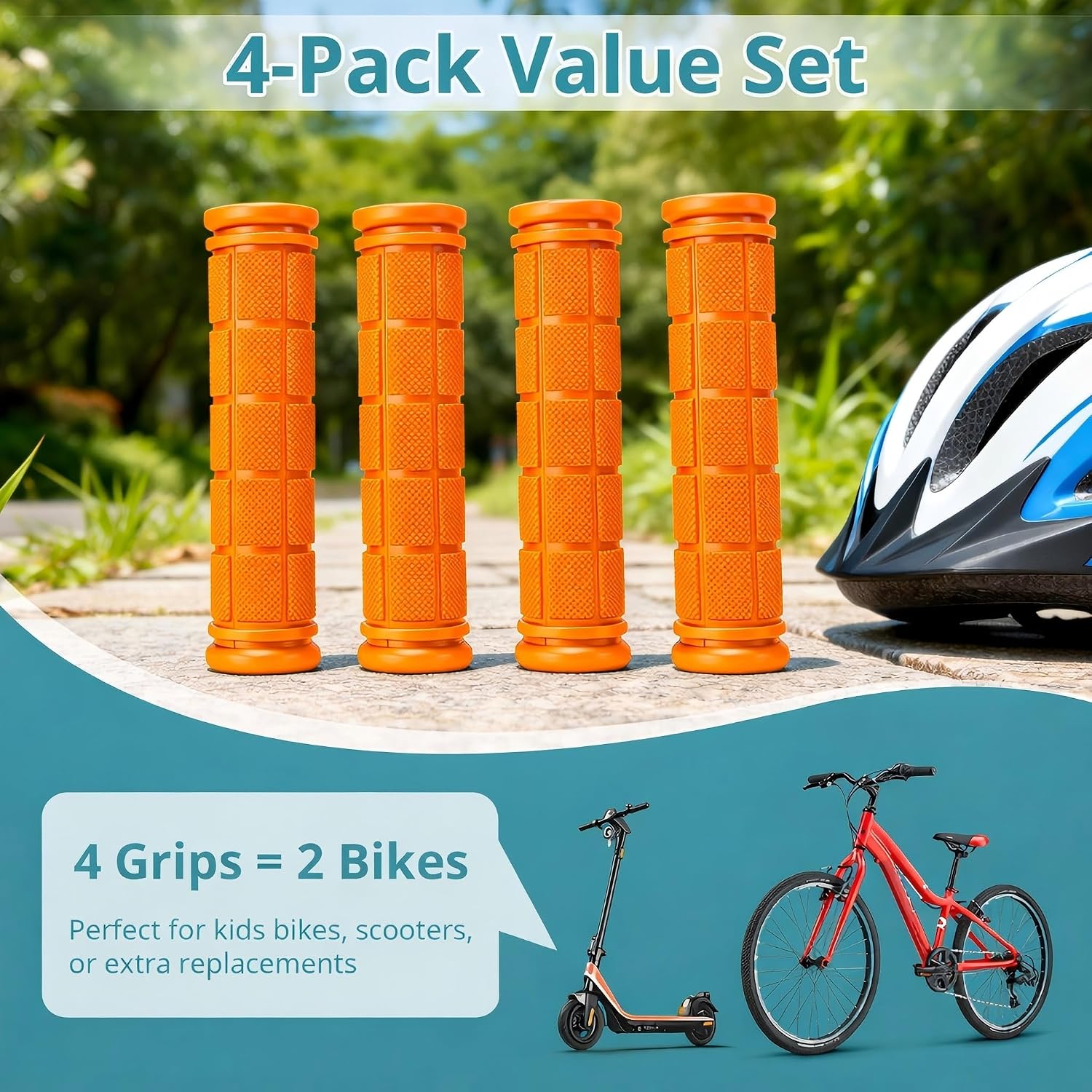 CHUNZEXI 4 PCS Bike Handlebar Grips, Rubber Bicycle Bar Grips Replacement, Non-Slip Handle Grips for Kids Bikes, Scooters, BMX