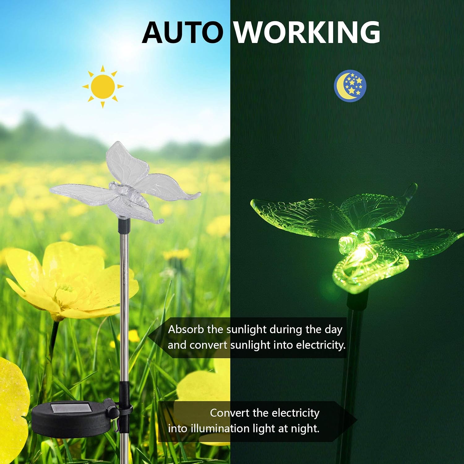 1PCS Waterproof Outdoor Solar Garden Stake Light w Color Charging