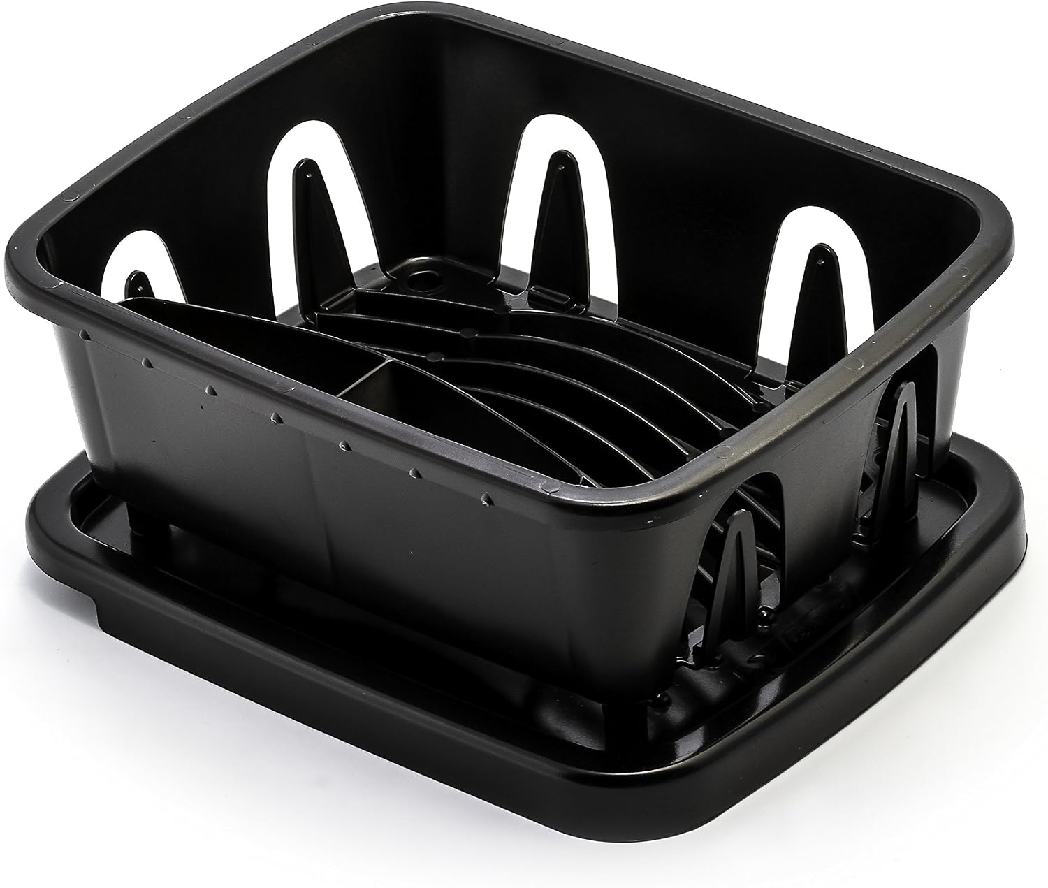 Camco RV Mini Dish Drainer & Tray - Features a Sloped Drain Tray Design, Heavy-Duty Construction - Ideal for Small Spaces, Apartments, Boats, and More -9.5"L x 11.7"W x 4.75"H - Black (43512)
