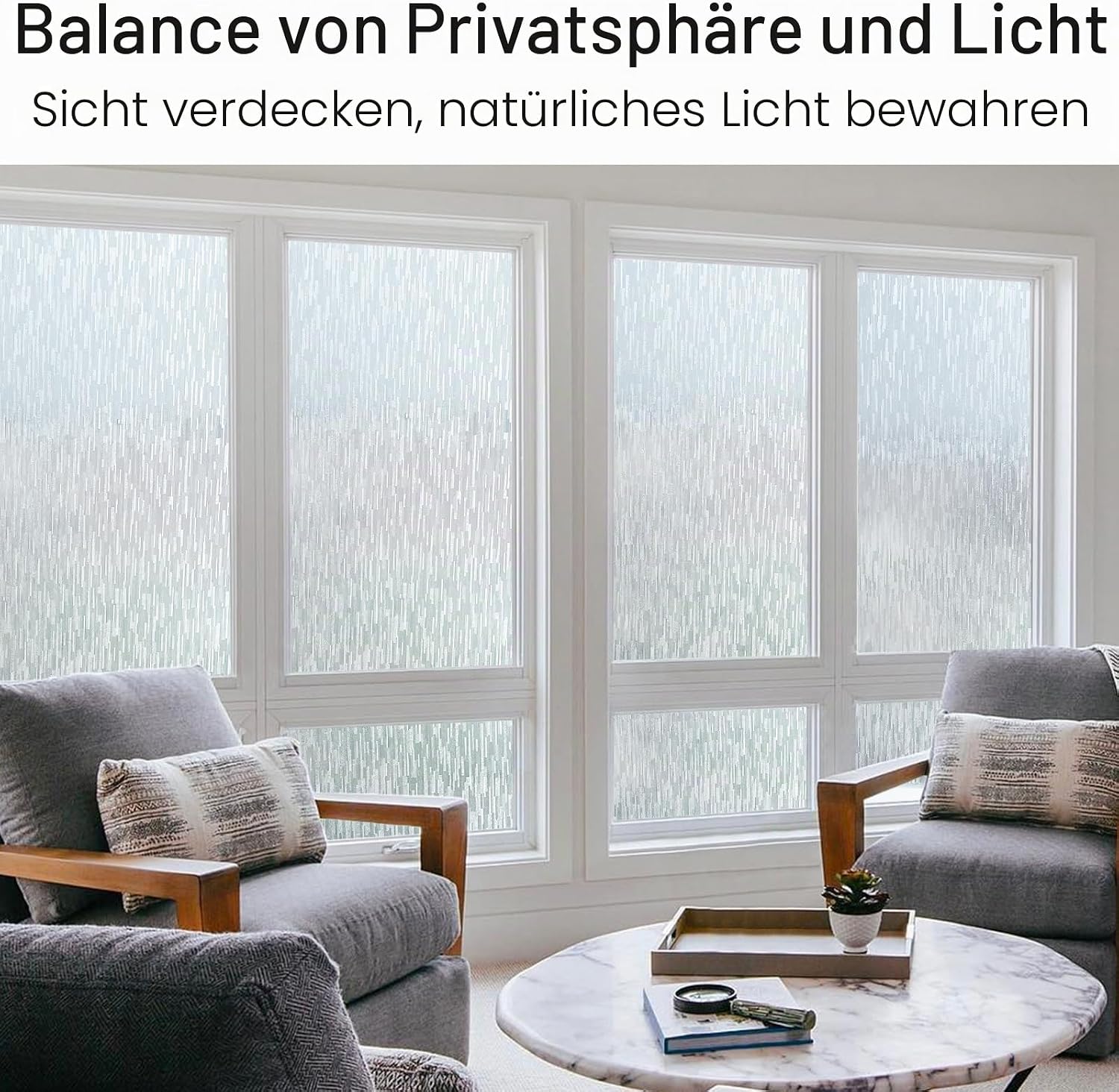 Haton Window Privacy Film, Frosted Stripe Non-Adhesive, 17.5" x 78.7"