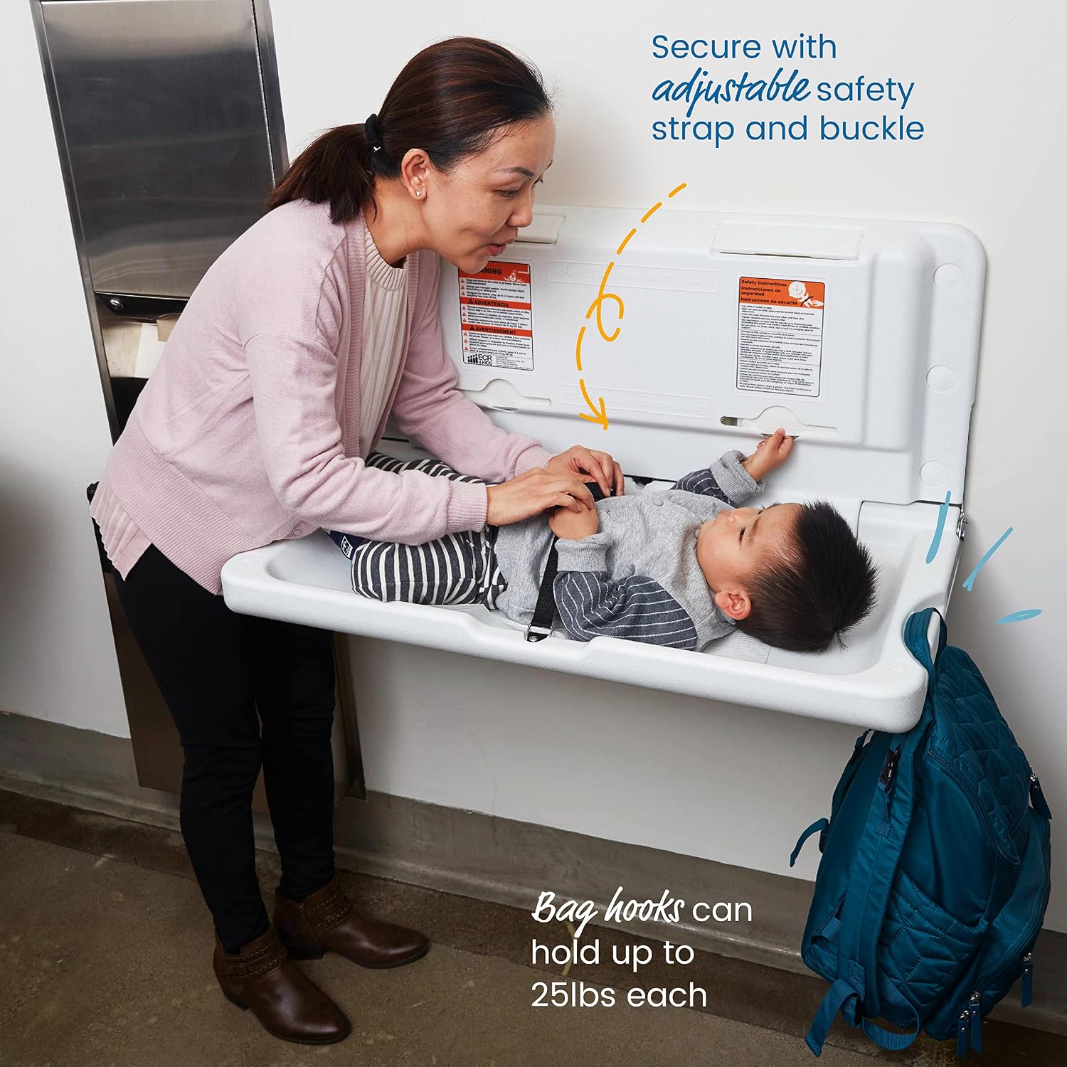 ECR4Kids Horizontal Wall-Mounted Baby Changing Station, Grey Speckled