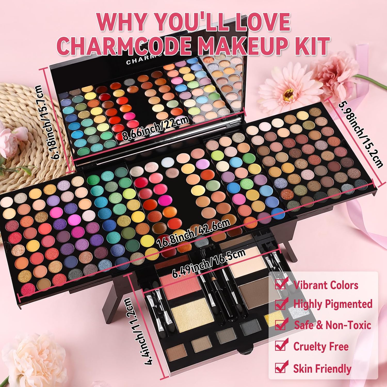 CHARMCODE 190 Colors Cosmetic Make up Palette Set Kit Combination with Eyeshadow Facial Blusher Eyebrow Powder Face Concealer Eyeliner Pencil A
