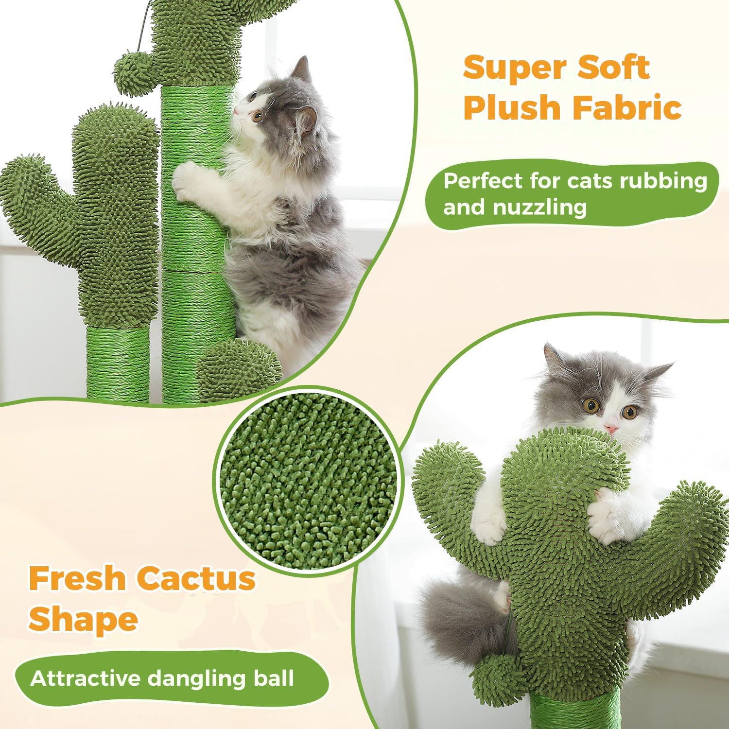 PAWZ Road Cactus Cat Scratching Post 23”Cat Scratcher with Toy Ball