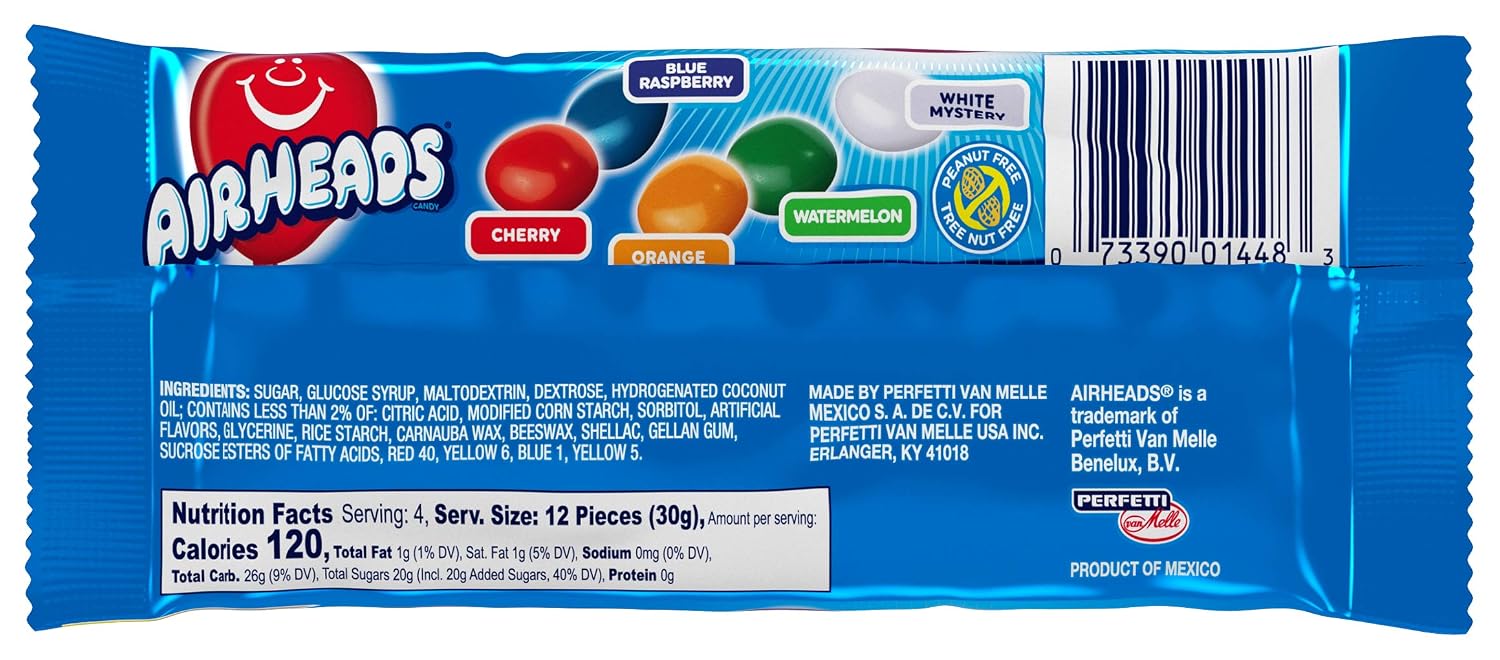 Airheads Candy Bites, Assorted Fruit Flavors, 2 Ounces (18-Pack) | Individually Wrapped Bulk Candy, Chewy Candy Bags