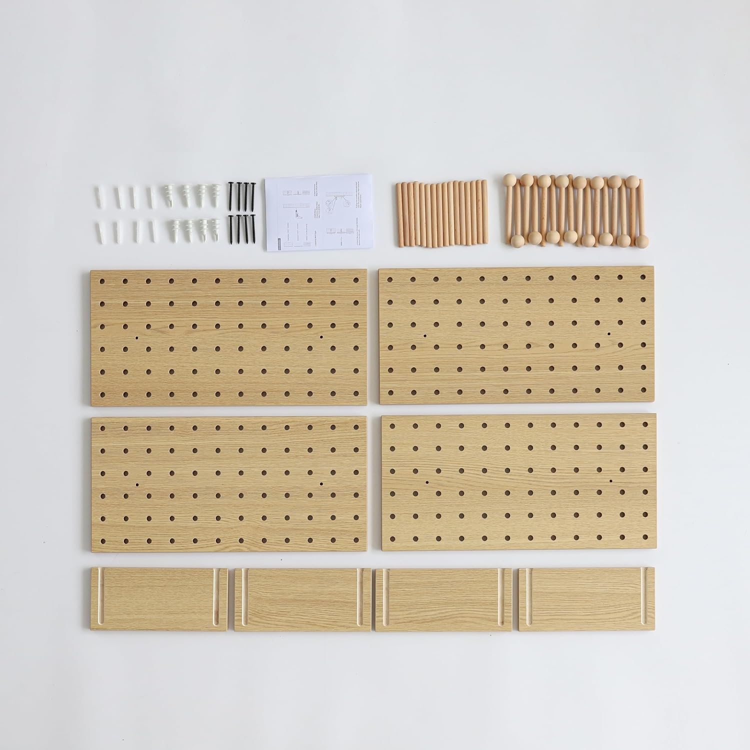 Wooden Pegboard Modular Display Organization Storage Wall Hooks Shelf(Color:Oak)