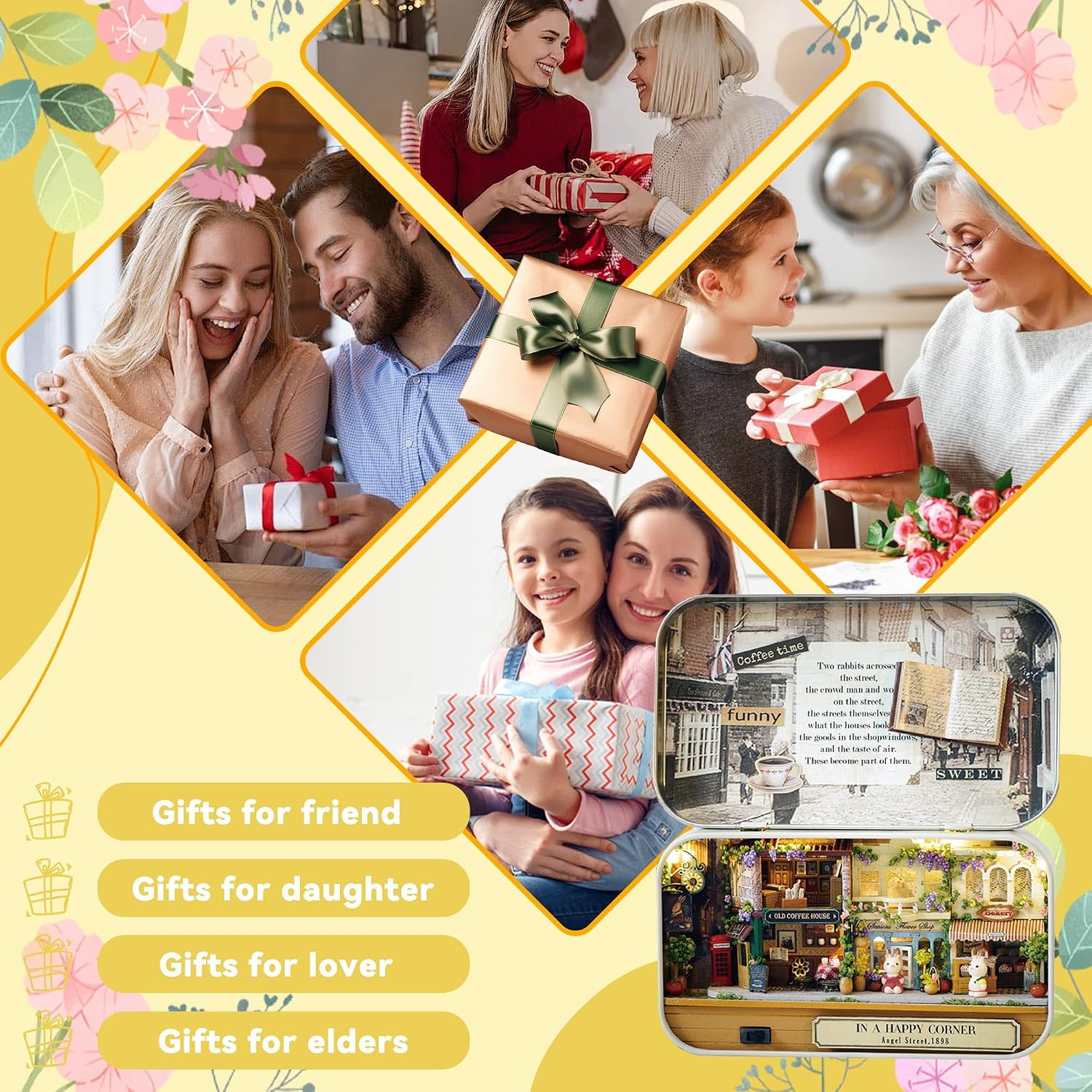 Flever Dollhouse Miniature DIY House Kit Creative Room with Furniture and Cover for Romantic Valentine's Gift(Happy Corner)