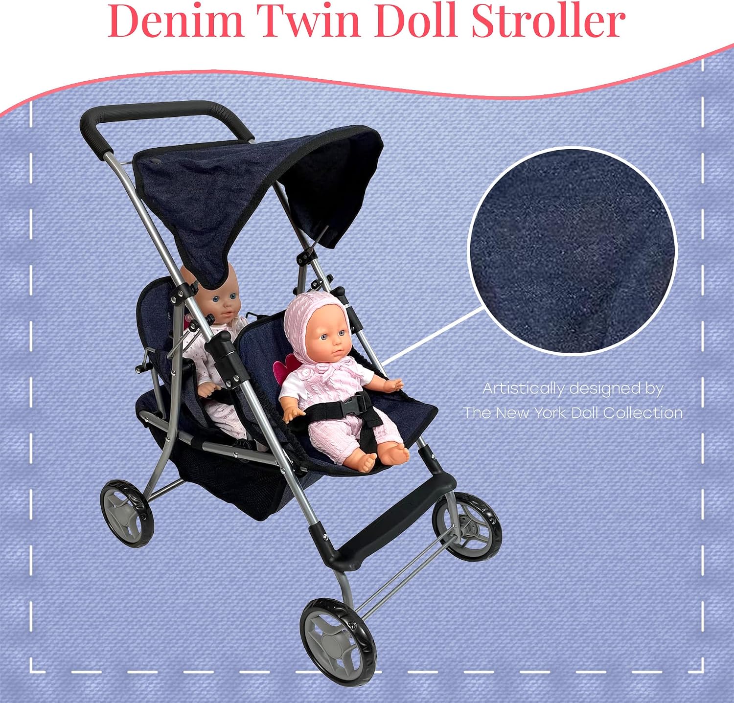 My First Doll Twin Stroller - Cutest Heart Design Doll Twins Stroller - Great Toy Gift for Girls
