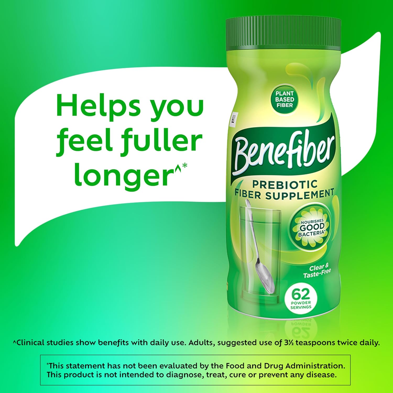 Benefiber Prebiotic Fiber Supplement Powder, Unflavored, 124 Teaspoons | Plant-based Prebiotic Fiber Powder, Sugar-Free, Dissolves Clear and Tasteless, GLP-1 Support for Digestive Health