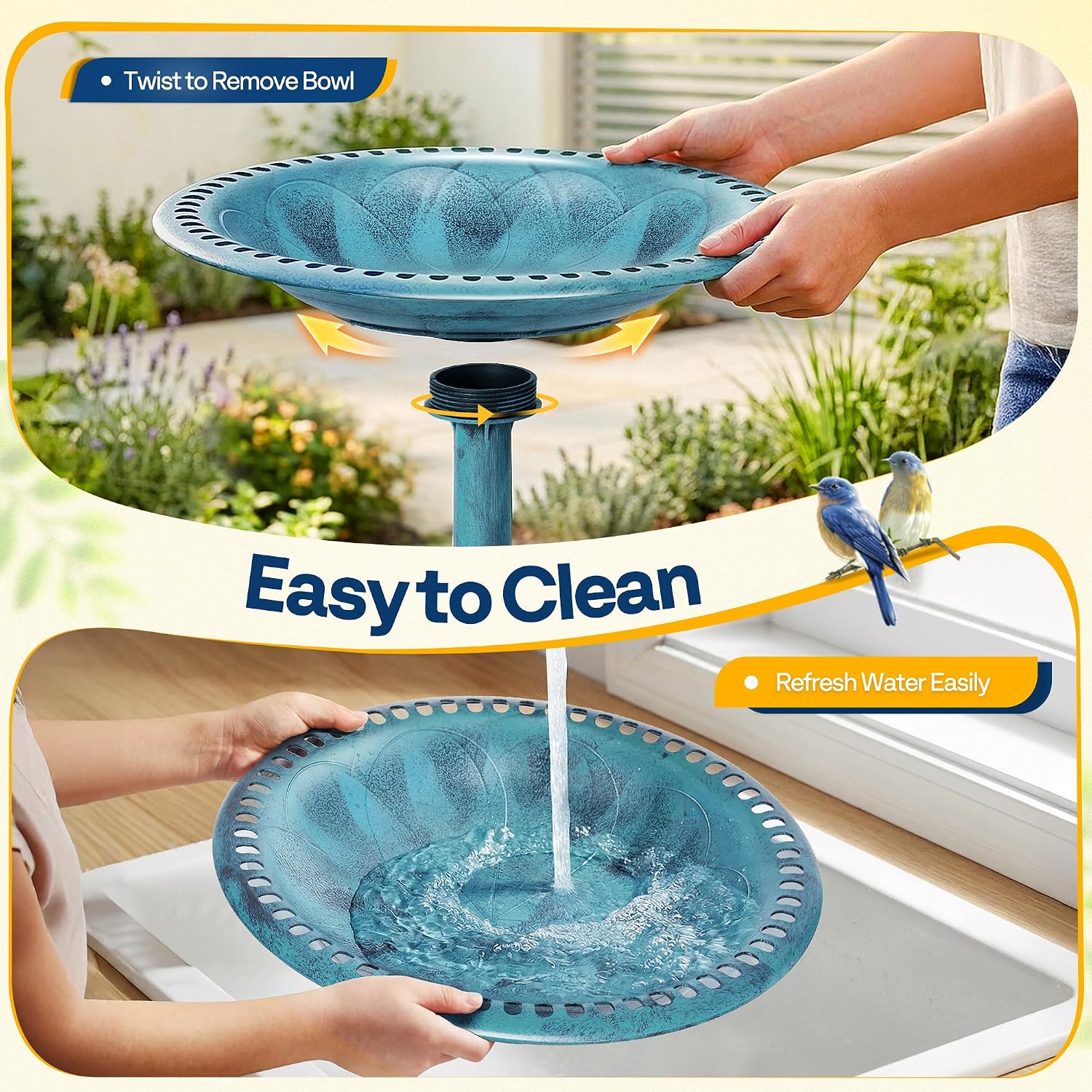 VIVOHOME Bird Bath for Outside, Polyresin Pedestal Birdbath, Green | Weather-Resistant, 20-Inch Bowl, 28-Inch Height, for Outdoor/Garden, Bird-Friendly, Easy to Clean
