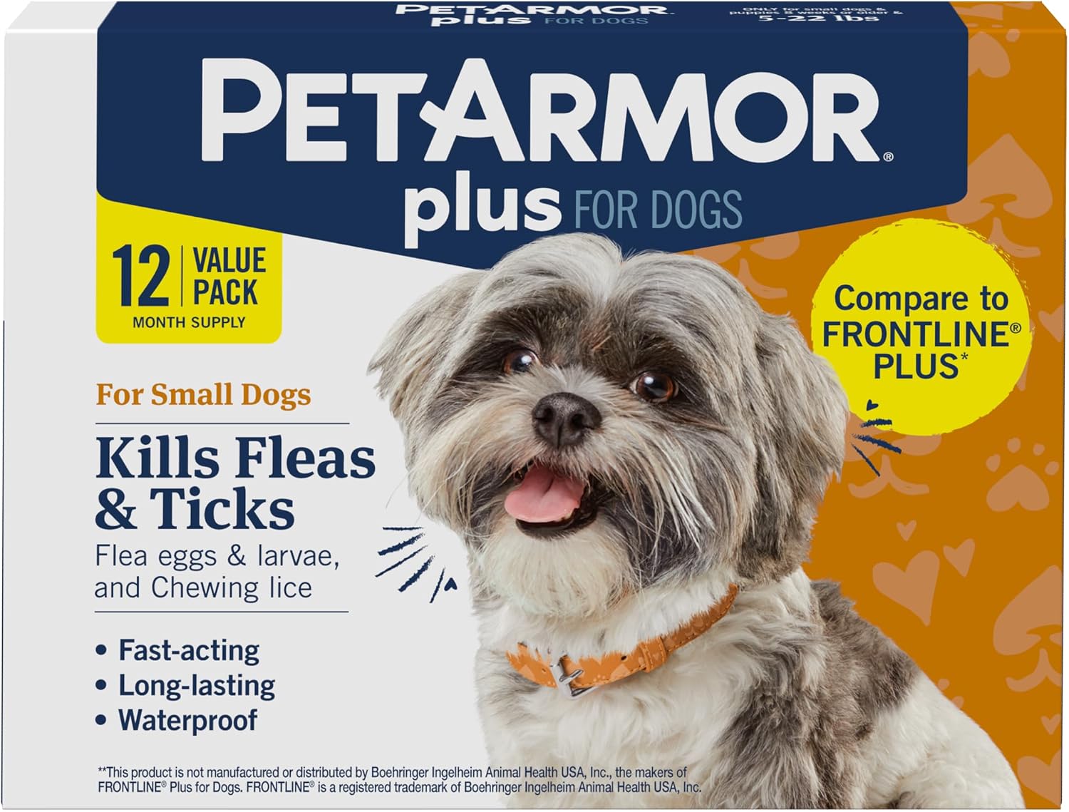 PetArmor Plus Flea and Tick Prevention for Dogs, Small Dog Flea and Tick Treatment, 3 Doses, Waterproof Topical, Fast Acting (5-22 lbs)