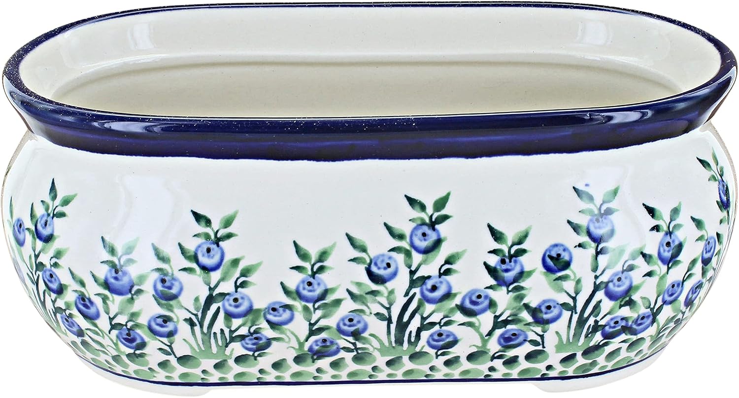 Blue Rose Polish Pottery - Red Floral Butterfly Small Planter - 8" x 4.5" - Ceramic Flower Pot, for Indoor or Outdoor Garden Décor