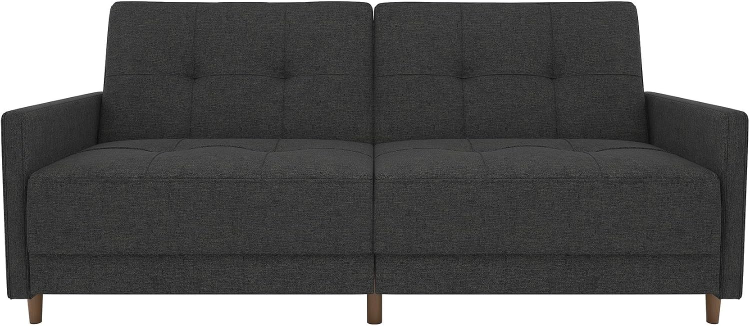 DHP Andora 76 Inch Futon Sofa Bed, Modern Upholstered Couch Sleeper with Button Tufted Back and Seat, Navy