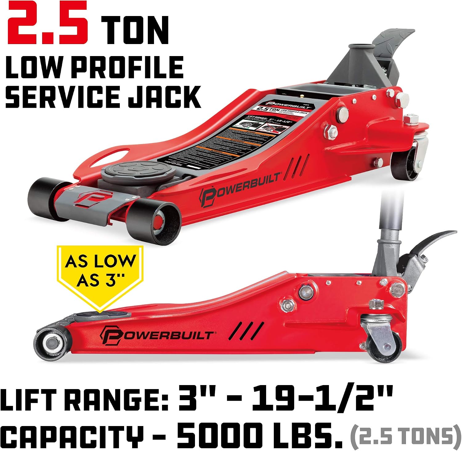 Powerbuilt 6 Piece Car Jack and Garage Creeper Service Set, 2 Ton Vehicle Lift, Jackstands, Folding Creeper, Wheel Chocks, Car Repair Garage Equipment - 640816, Large, Red
