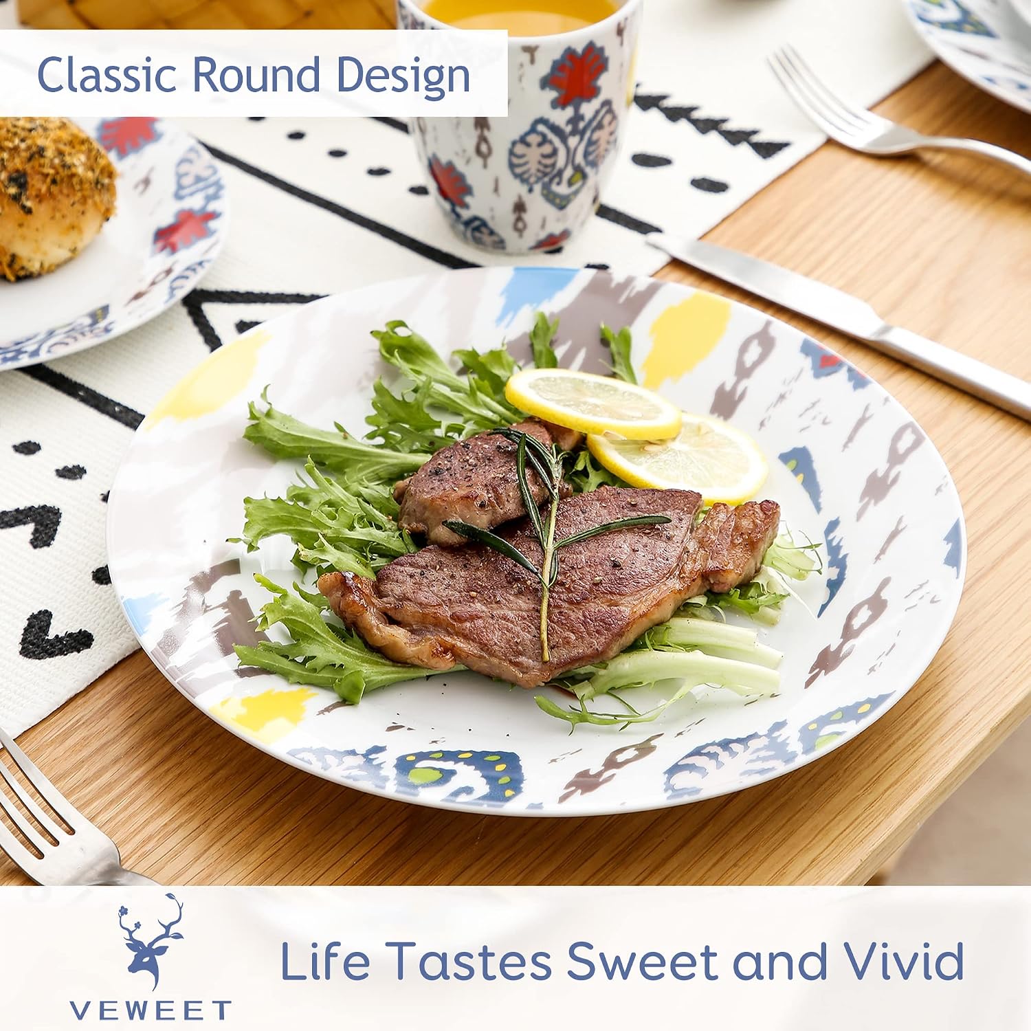 VEWEET 30 PCS Ceramic Dinnerware Sets for 6, Pink Floral Dish Set, ANNIE | Porcelain Dinner Set Including Dessert Plates, Soup Plates, Dinner Plates, Cups & Saucers, Microwave & Dishwasher Safe