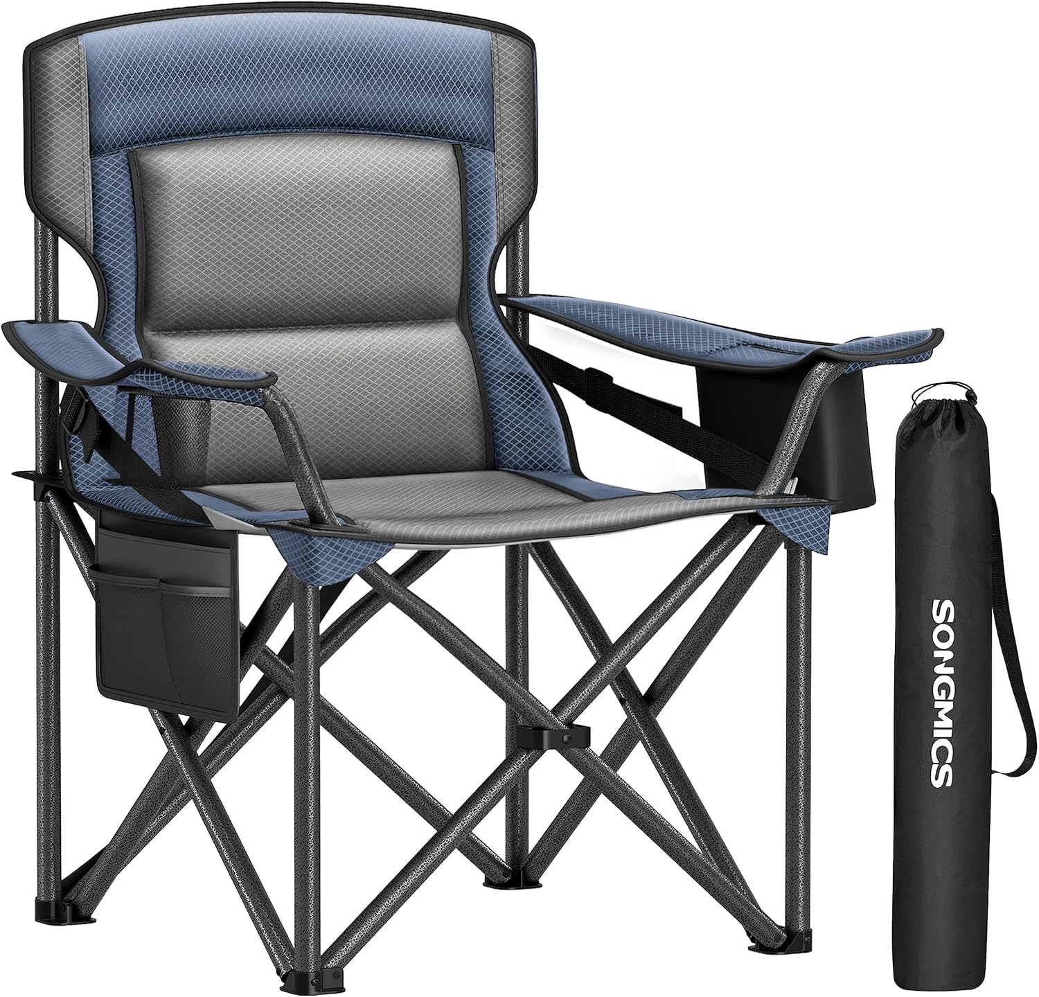 SONGMICS Folding Camping Chair, 450 lb Capacity | Folding lawn chair with cup holder and heavy-duty design, Ink Black, UGCB066B01