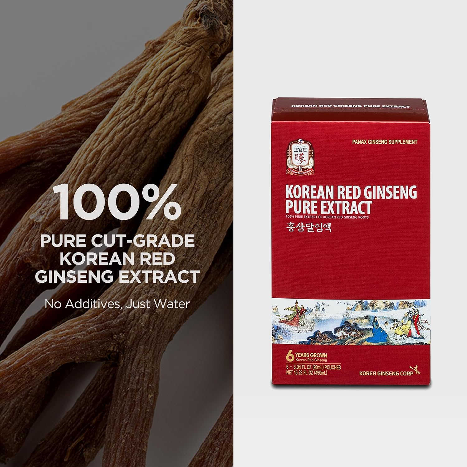 Jung Kwan Jang Korean Ginseng Pure Extract Cut - Immnue Support 30 Pouches | Sorted By Root Grade: Earth, Good & Cut, Korean Red Panax Ginseng, Ready-To-Consume Packet Supplement Drinks for Men & Women