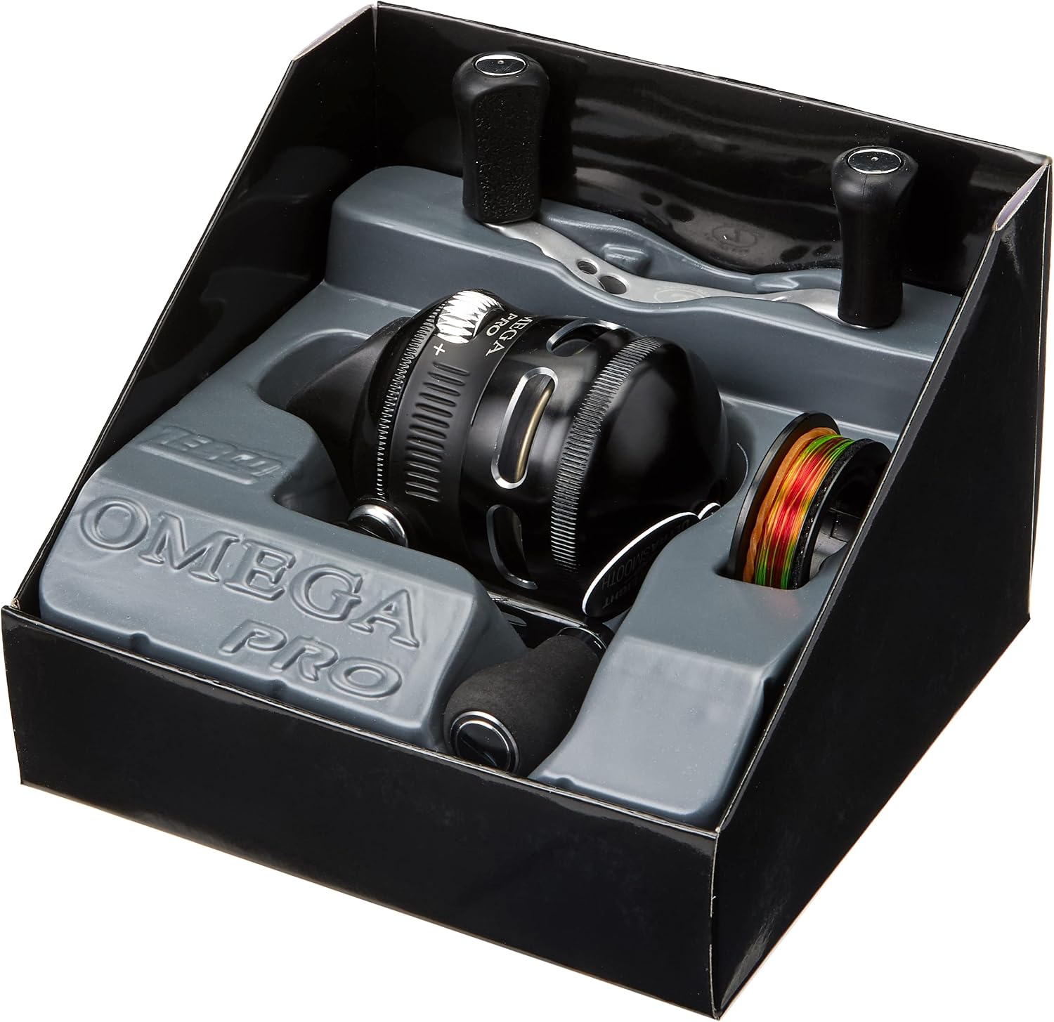 Zebco Omega Pro Spincast Fishing Reel, Dual Ceramic Pick-up Pins, Solid-Brass Pinion Gear, GlideLine ll Line Retrieval System, Pre-Spooled