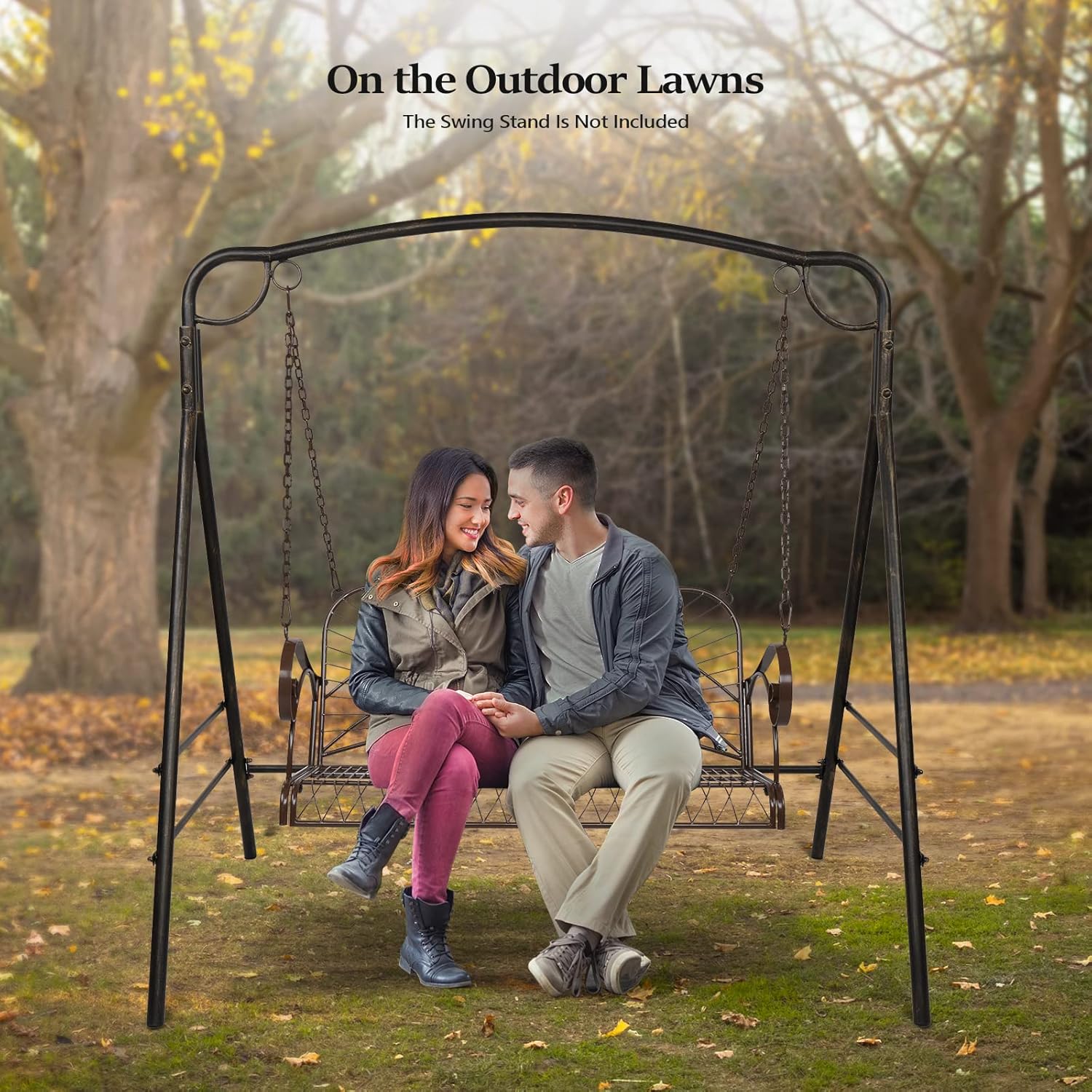 VINGLI Heavy Duty Metal Porch Swing, 660 LBS Outdoor Swing Bench, Curved