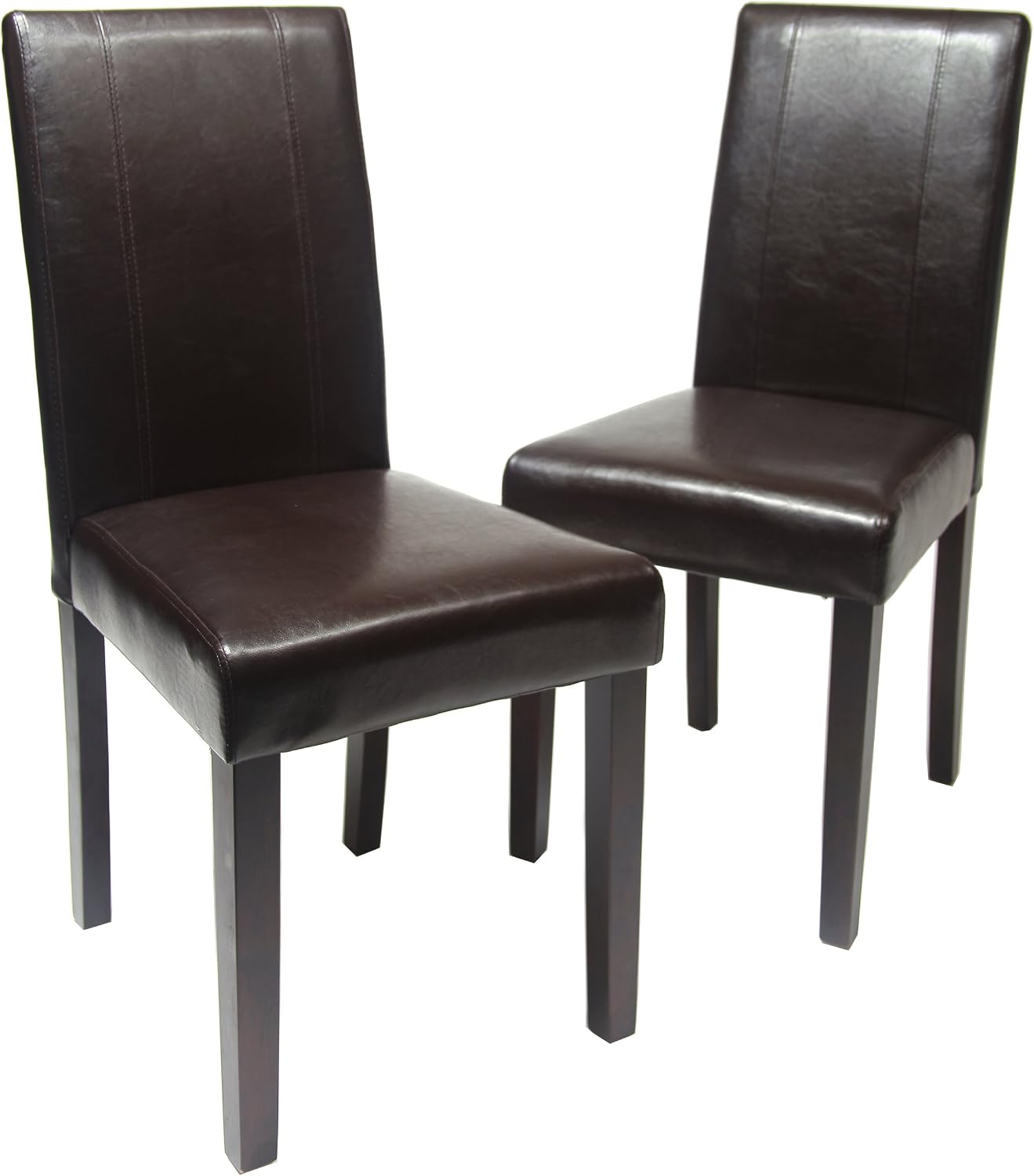 Roundhill Furniture C020BR Urban Style Solid Wood Leatherette Padded Parson Chair, Brown, Set of 2