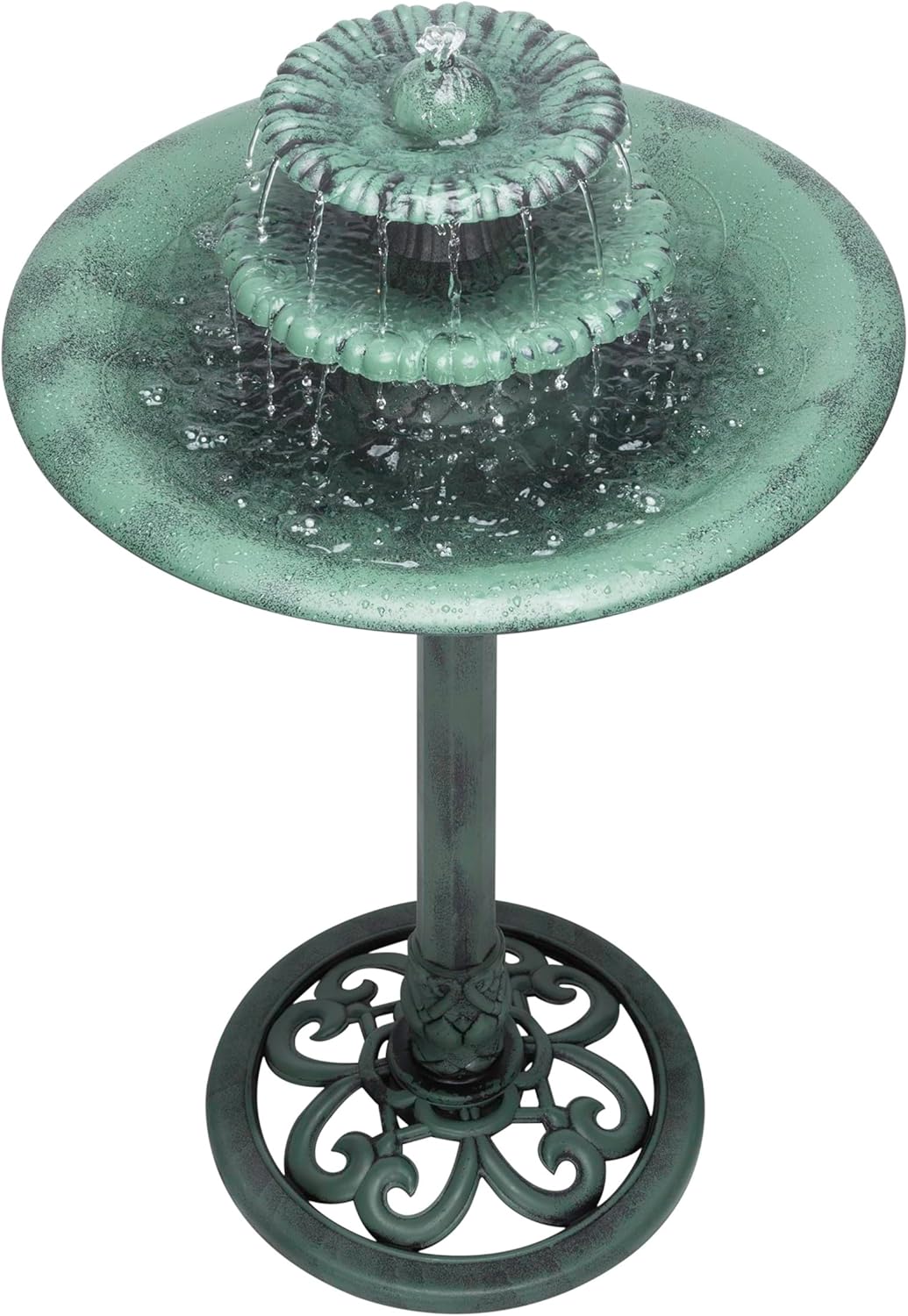 Alpine Corporation 35" Tall 3-Tier Outdoor Pedestal Water Fountain – Durable Resin Cascading Water Feature and Birdbath for Garden, Patio, Deck